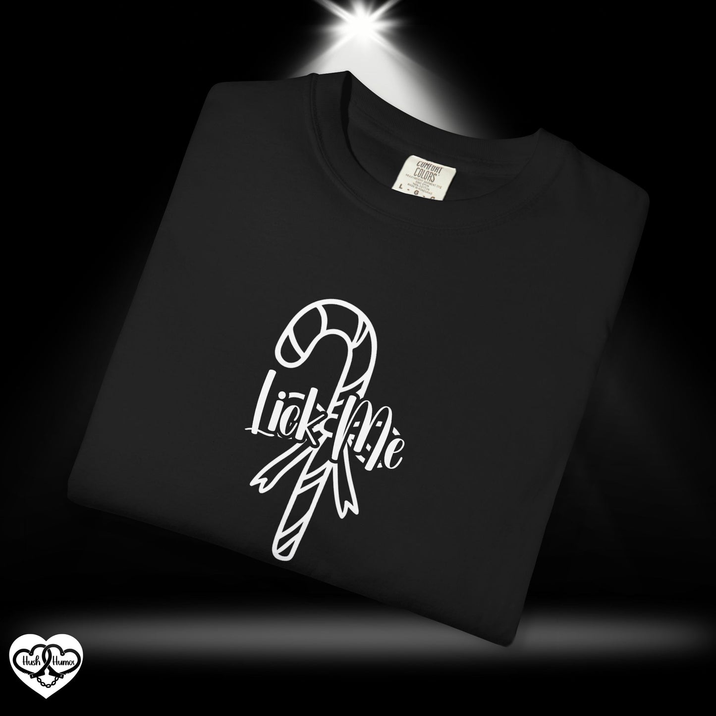 Lick Me Naughty Candy Cane Christmas Tee – Funny Adult NSFW Holiday Party Shirt