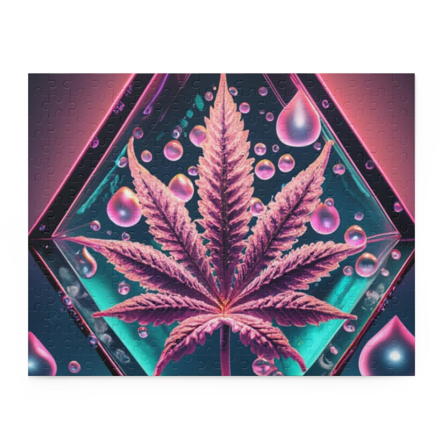 Pink Neon Leaf Puzzle – Edgy Pop Art Jigsaw with Drip Details | Bold Gift for Chill Minds