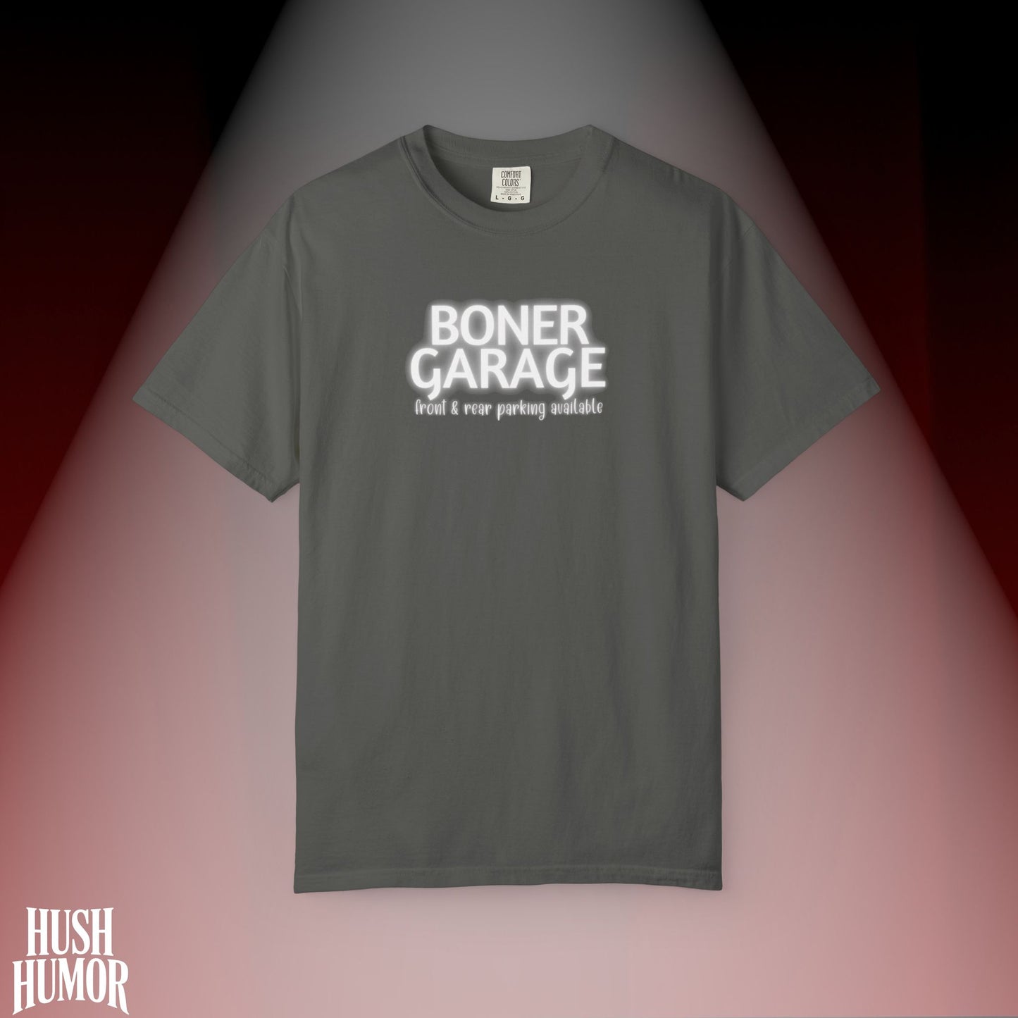 Boner Garage T-Shirt | Funny Naughty Graphic Tee for Women | Raunchy Dirty Suggestive Shirt | NSFW Inappropriate Sex Humor Shirt