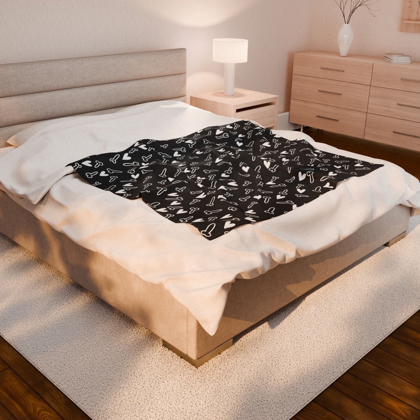 Funny and Cute Black and White Penis Plush blanket