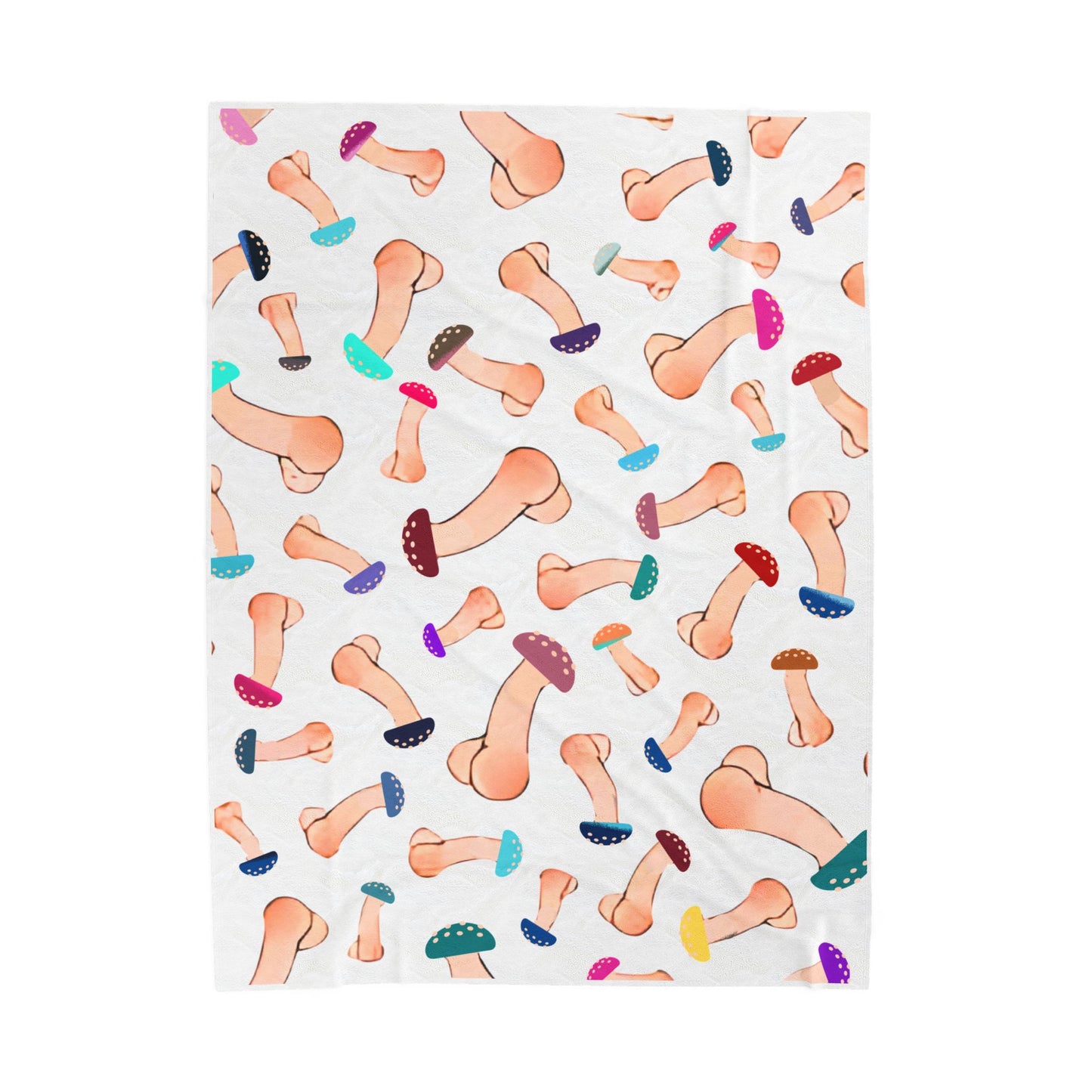 White Mushroom Capped Penis Blanket – Fun Adult Gift, Cozy Velveteen Plush Throw, Offensive Gag Gift