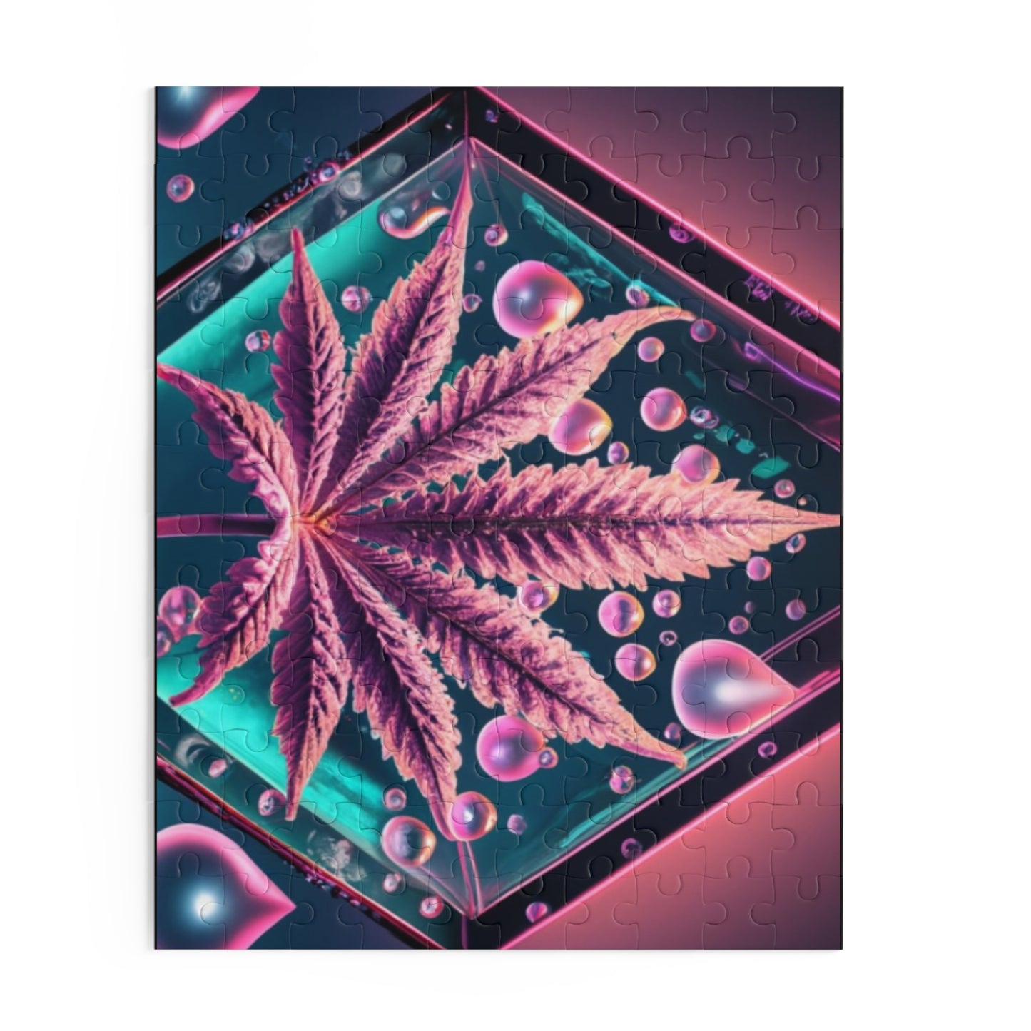 Pink Neon Leaf Puzzle – Edgy Pop Art Jigsaw with Drip Details | Bold Gift for Chill Minds