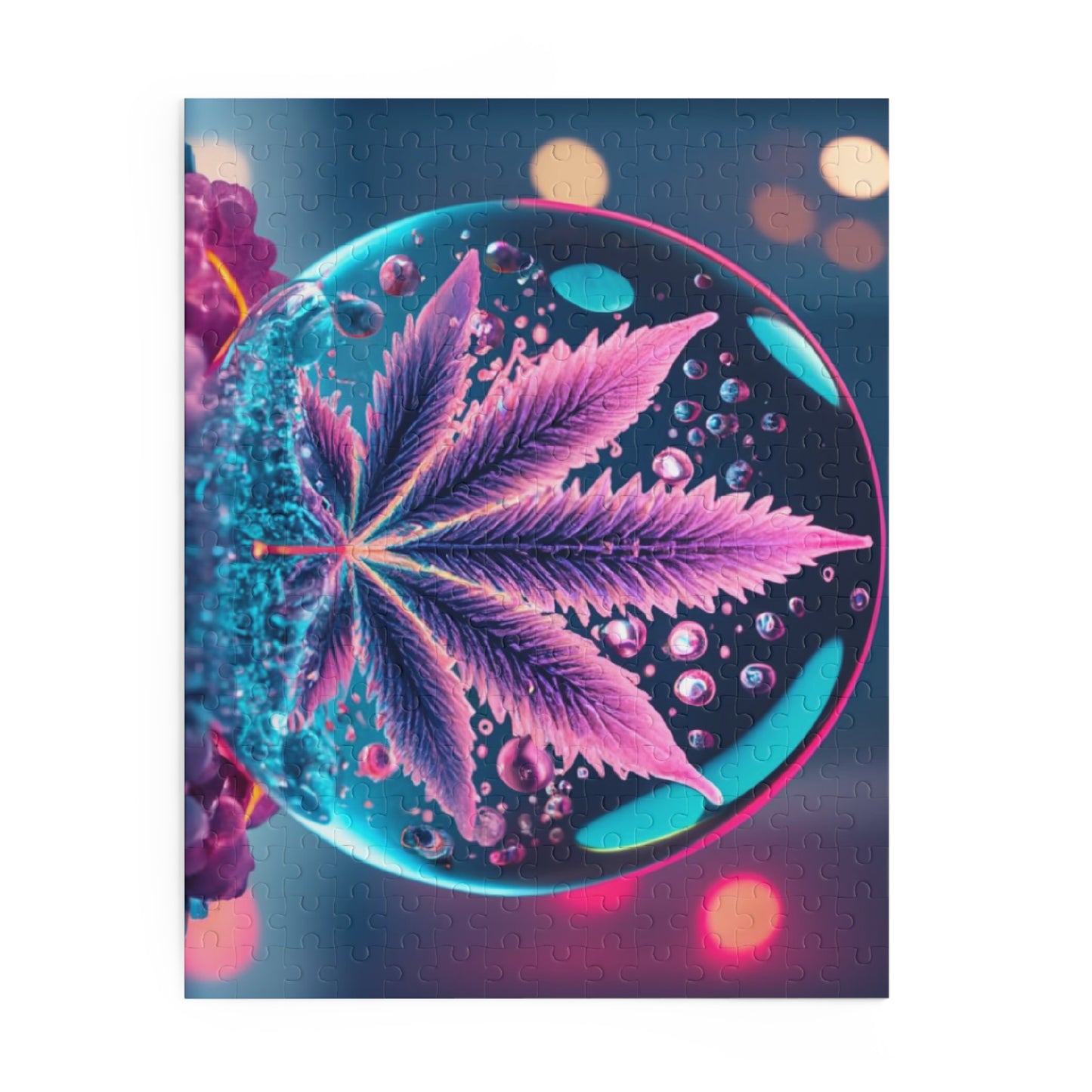 Crystal Pop – Neon Orb Jigsaw Puzzle for Adults - Pink Leaf trippy vision gift