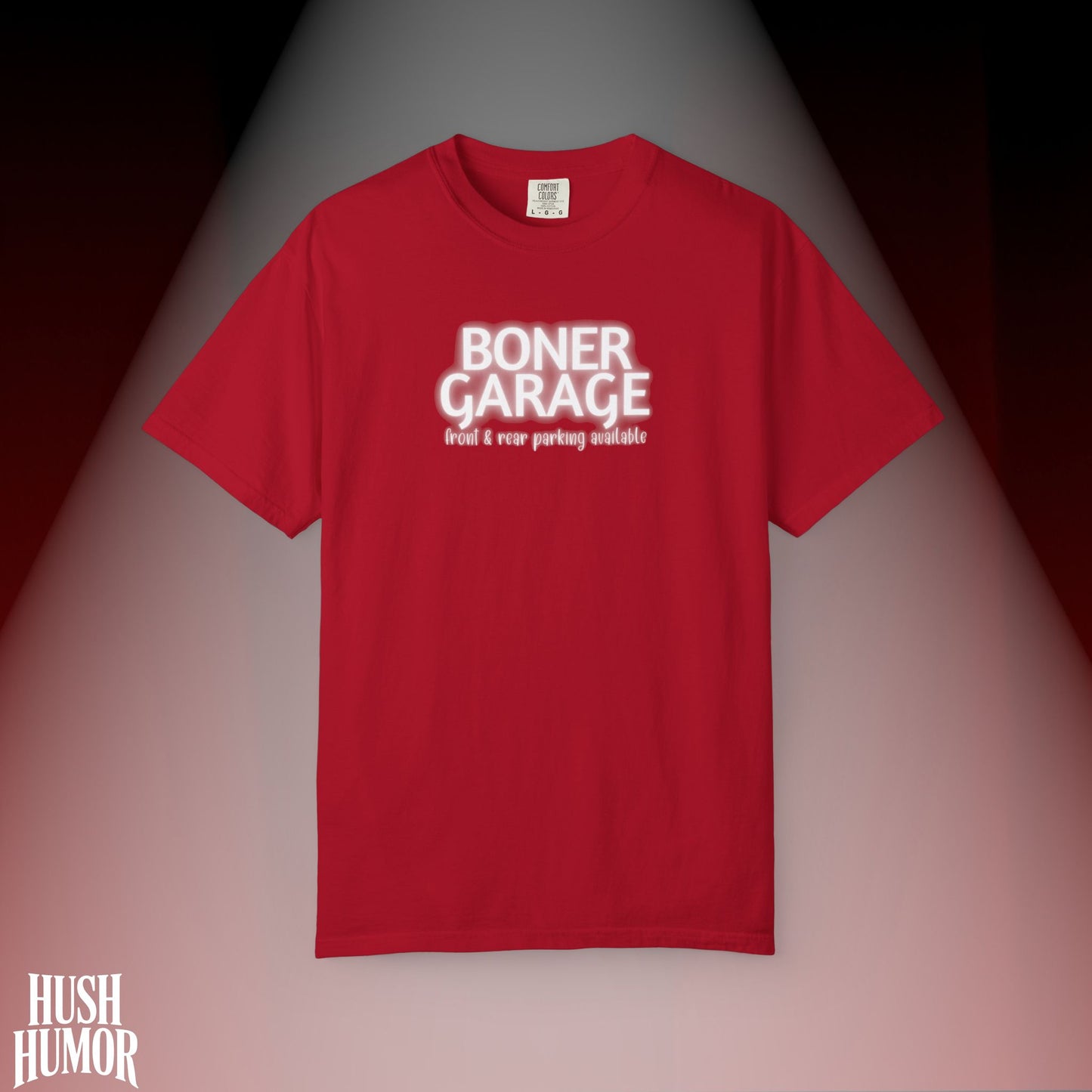 Boner Garage T-Shirt | Funny Naughty Graphic Tee for Women | Raunchy Dirty Suggestive Shirt | NSFW Inappropriate Sex Humor Shirt