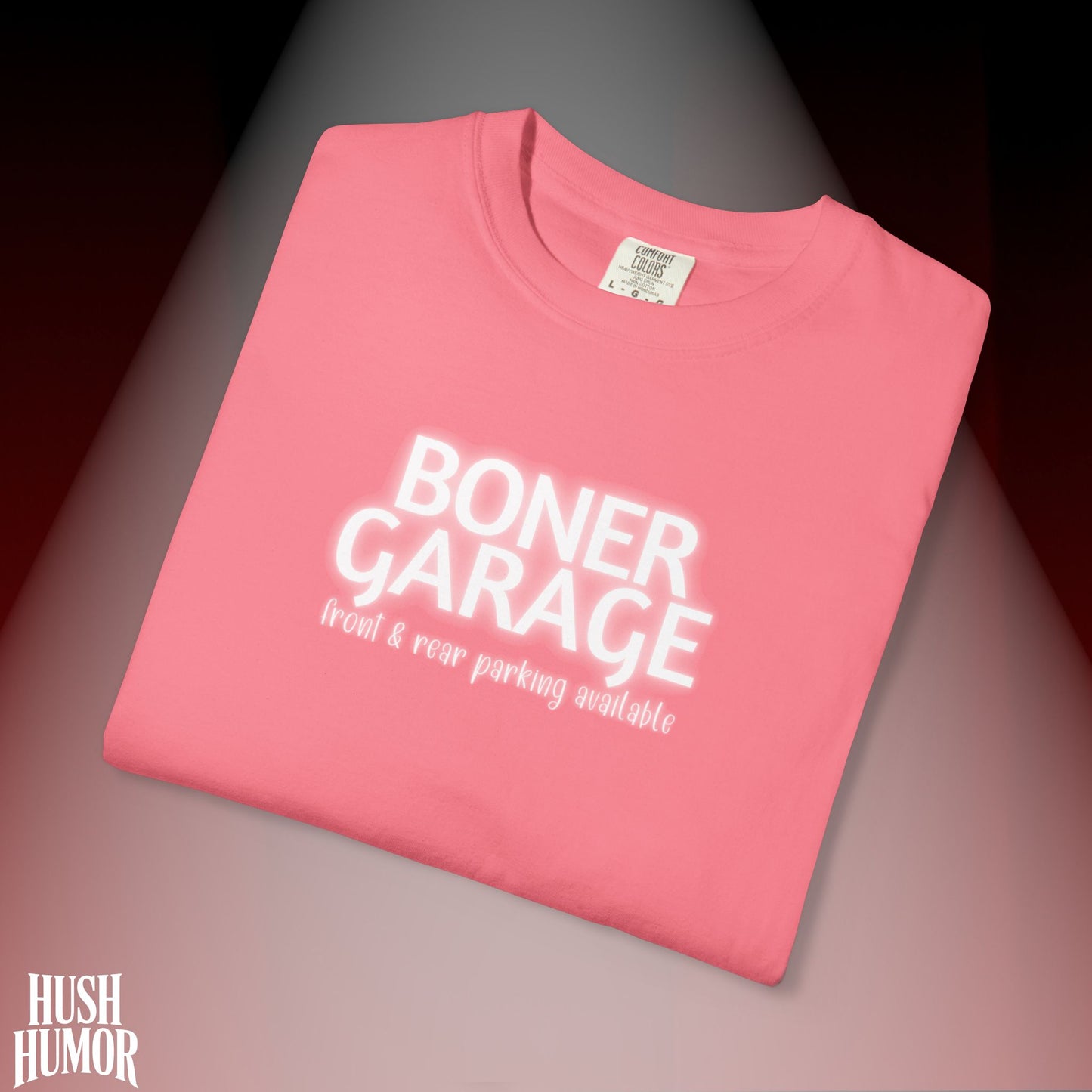 Boner Garage T-Shirt | Funny Naughty Graphic Tee for Women | Raunchy Dirty Suggestive Shirt | NSFW Inappropriate Sex Humor Shirt