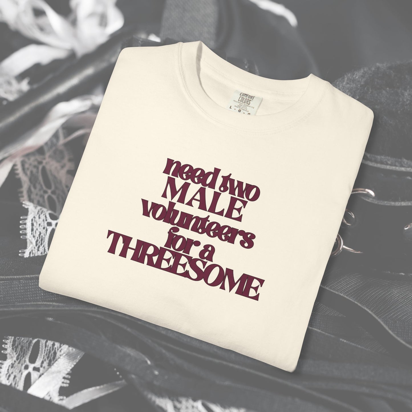 Need Two Male Volunteers for a Threesome T-Shirt – Single Woman Dirty Humor Tee