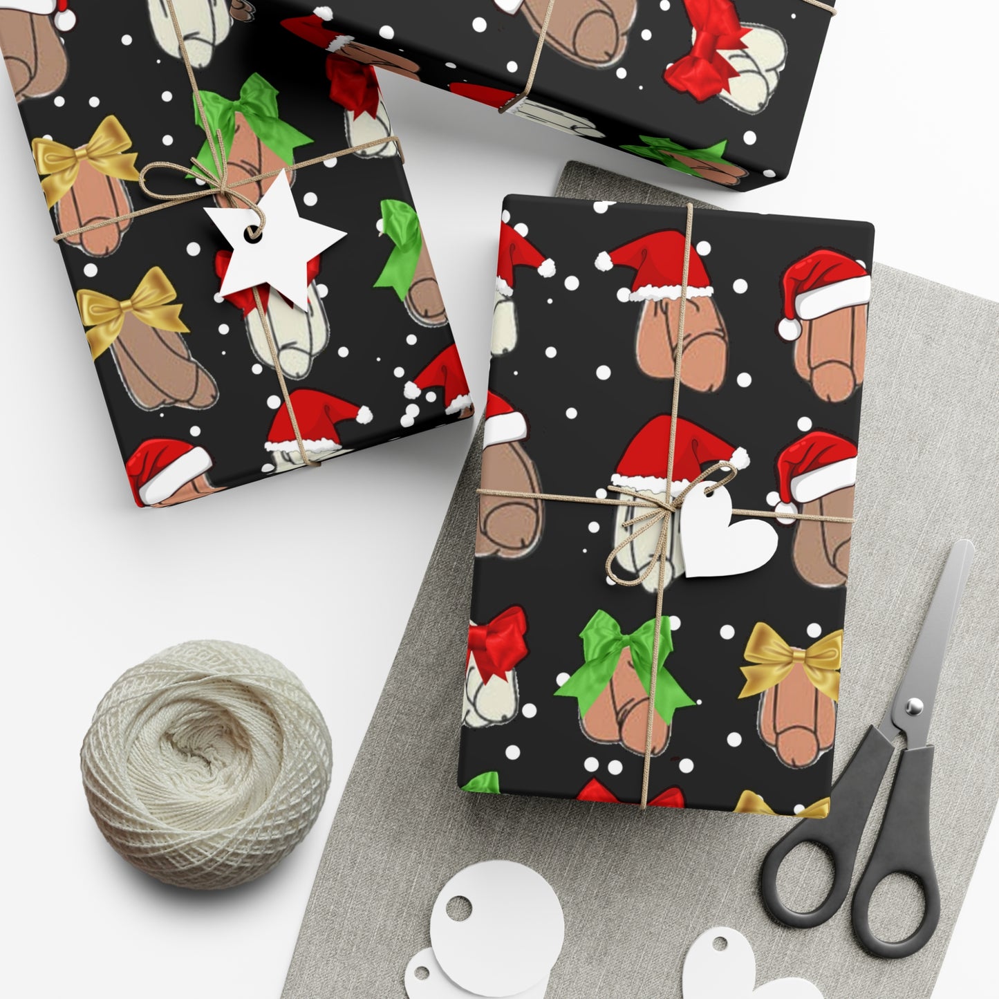 Penises in Christmas Hats Wrapping Paper – Funny Adult Christmas Gift Wrap, Offensive Holiday Paper