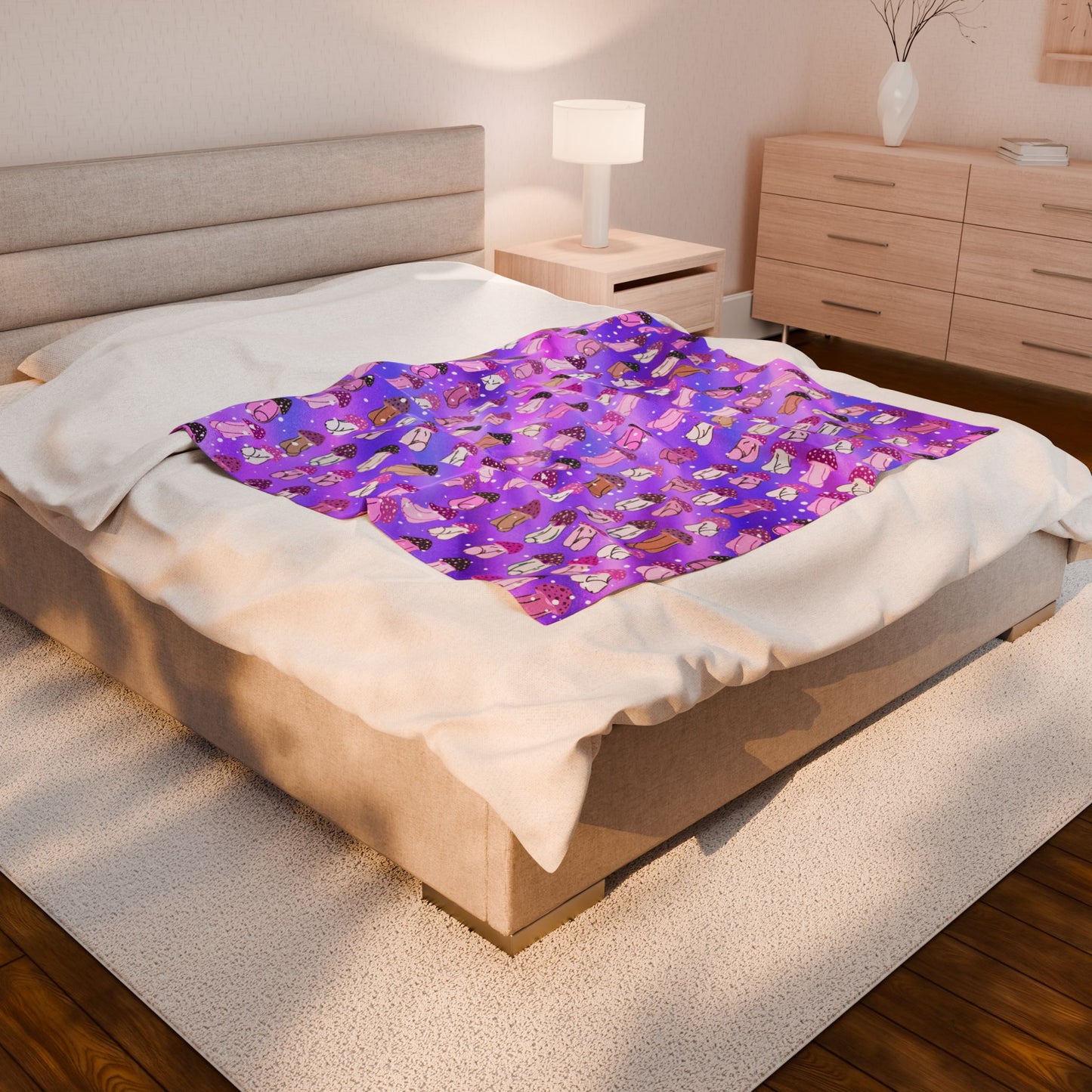 Mushroom Penis Purple Sofa Blanket | Offensive Adult Gag Gift | Rude C*ck Blanket