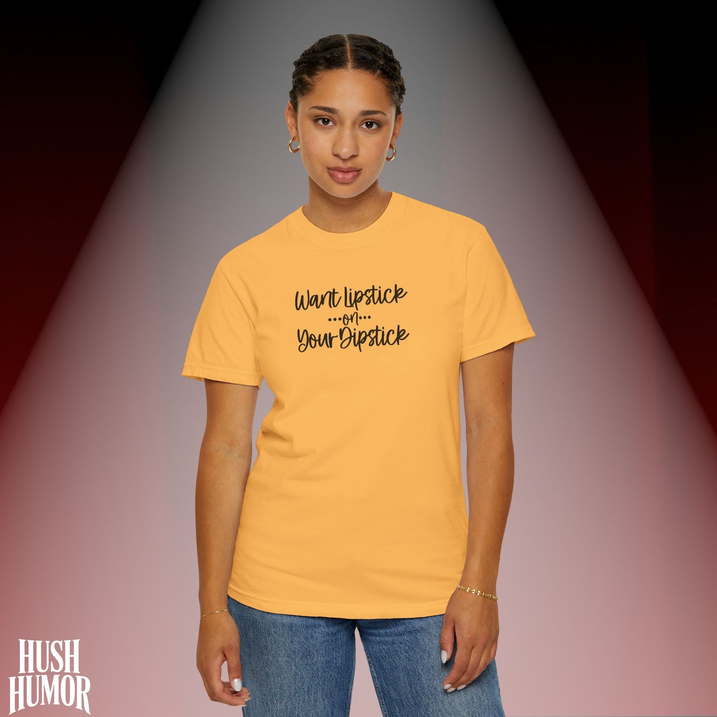 Lipstick on Your Dipstick T-Shirt | Naughty FEMdom Oral Art Tee for Women | Dirty Funny Sex Shirt | Inappropriate Bold Adult Party Apparel