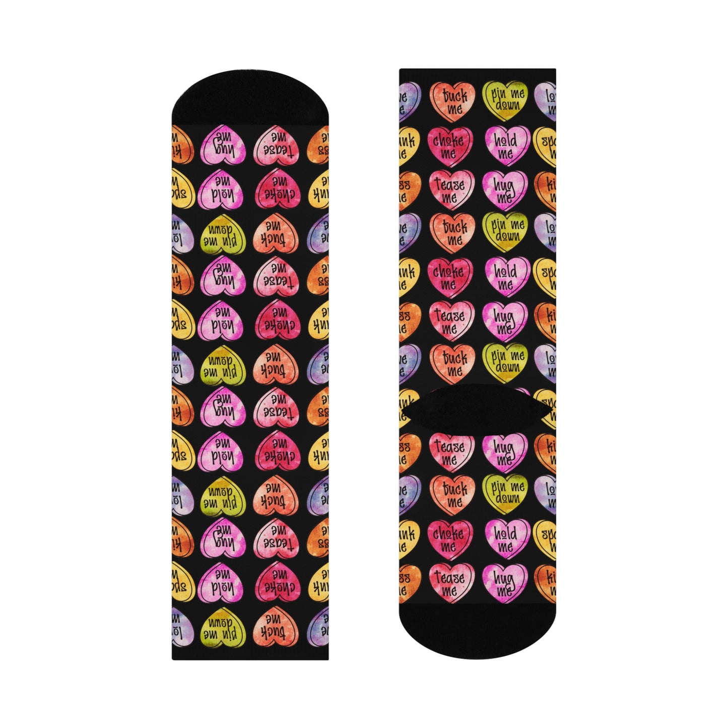 Fun Socks, BDSM Conversation heart Socks, Heart Design, Valentines Day Gift, Novelty Rude Humor, gag penis gift, funny gift for ladies