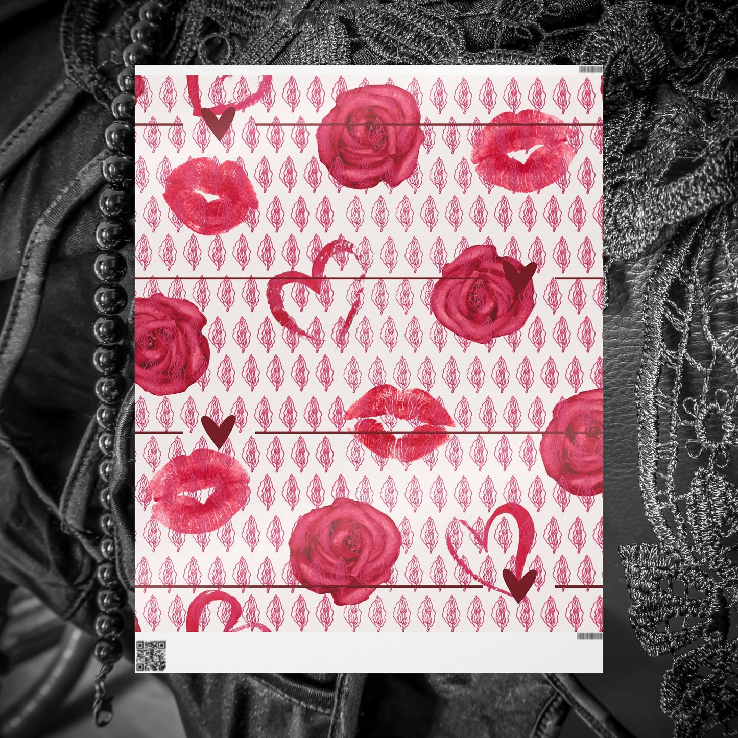 Chic Vagina Heart & Roses Gift Wrap, Naughty Paper, Psssy Love Present