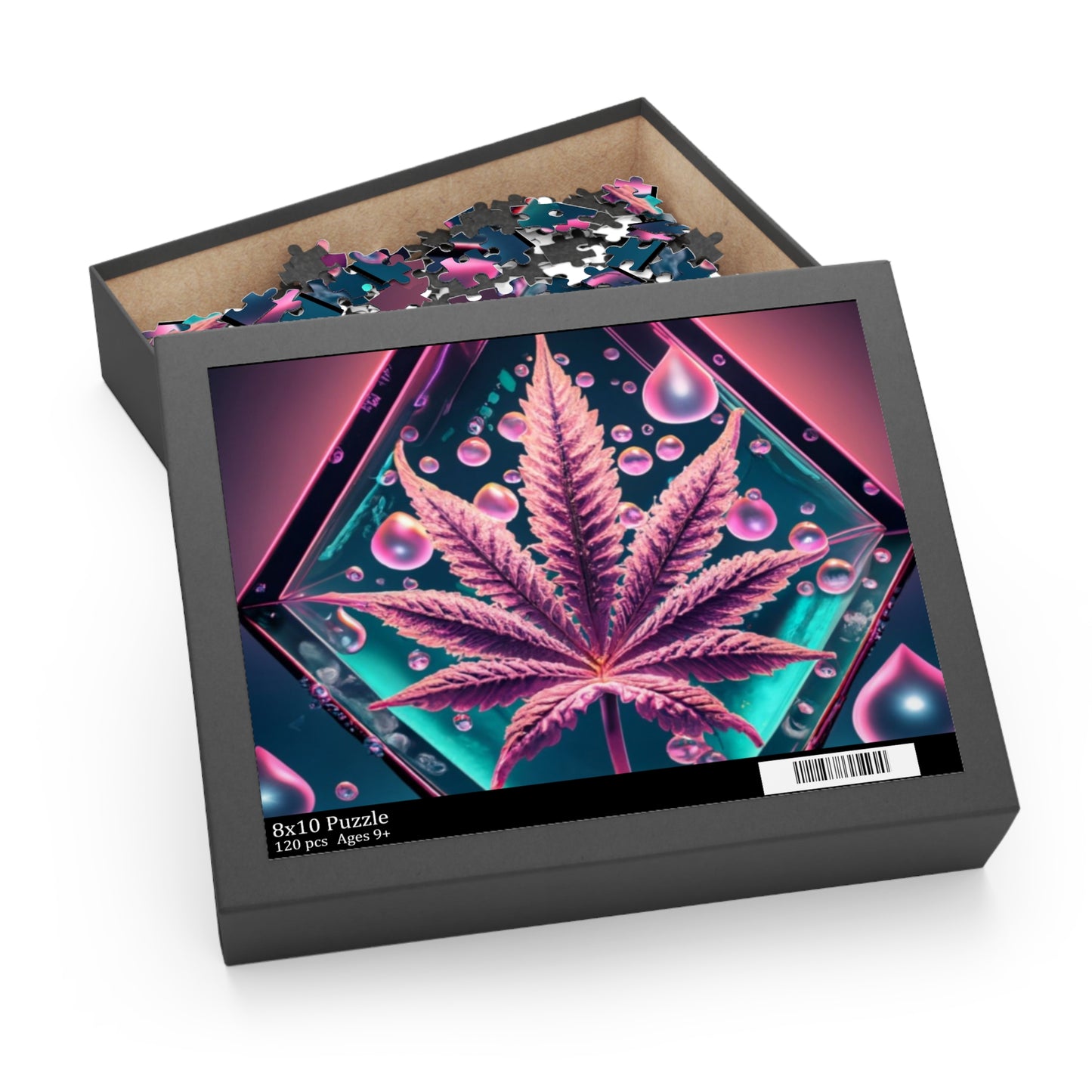 Pink Neon Leaf Puzzle – Edgy Pop Art Jigsaw with Drip Details | Bold Gift for Chill Minds