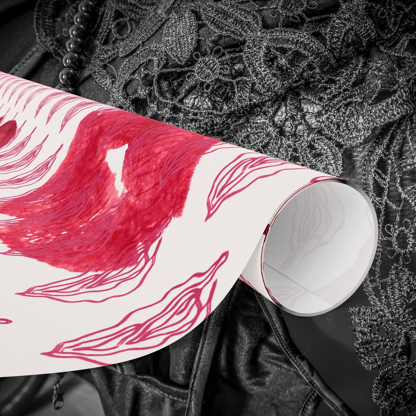 Chic Vagina Heart & Roses Gift Wrap, Naughty Paper, Psssy Love Present
