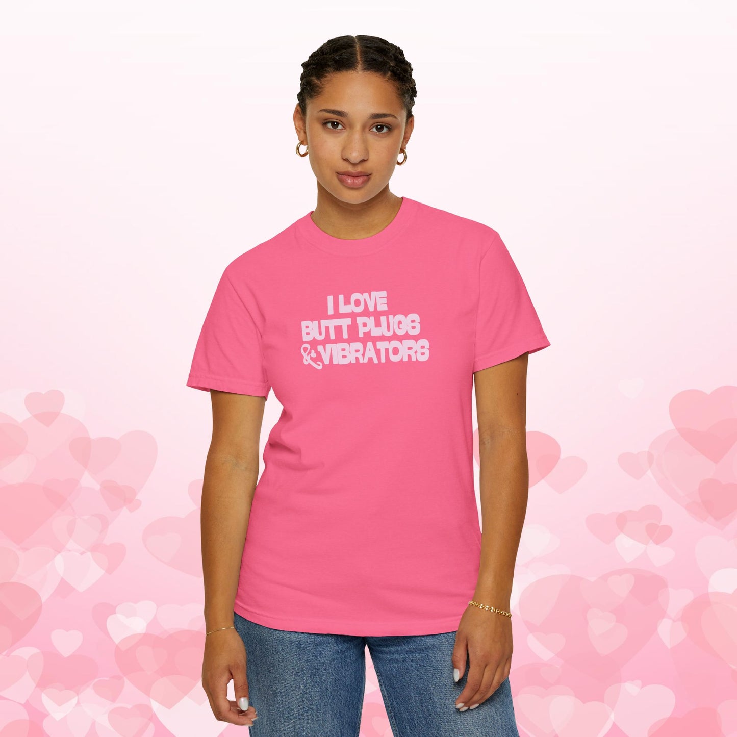 Naughty Women's Comfort Colors T-shirt, Funny Butt Plug & Vibrator Tee, Risque Party Apparel