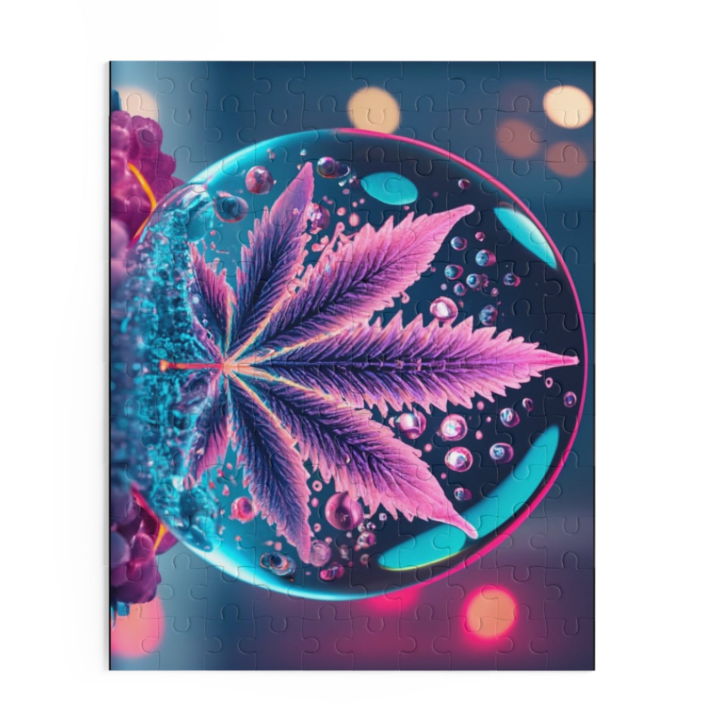 Crystal Pop – Neon Orb Jigsaw Puzzle for Adults - Pink Leaf trippy vision gift