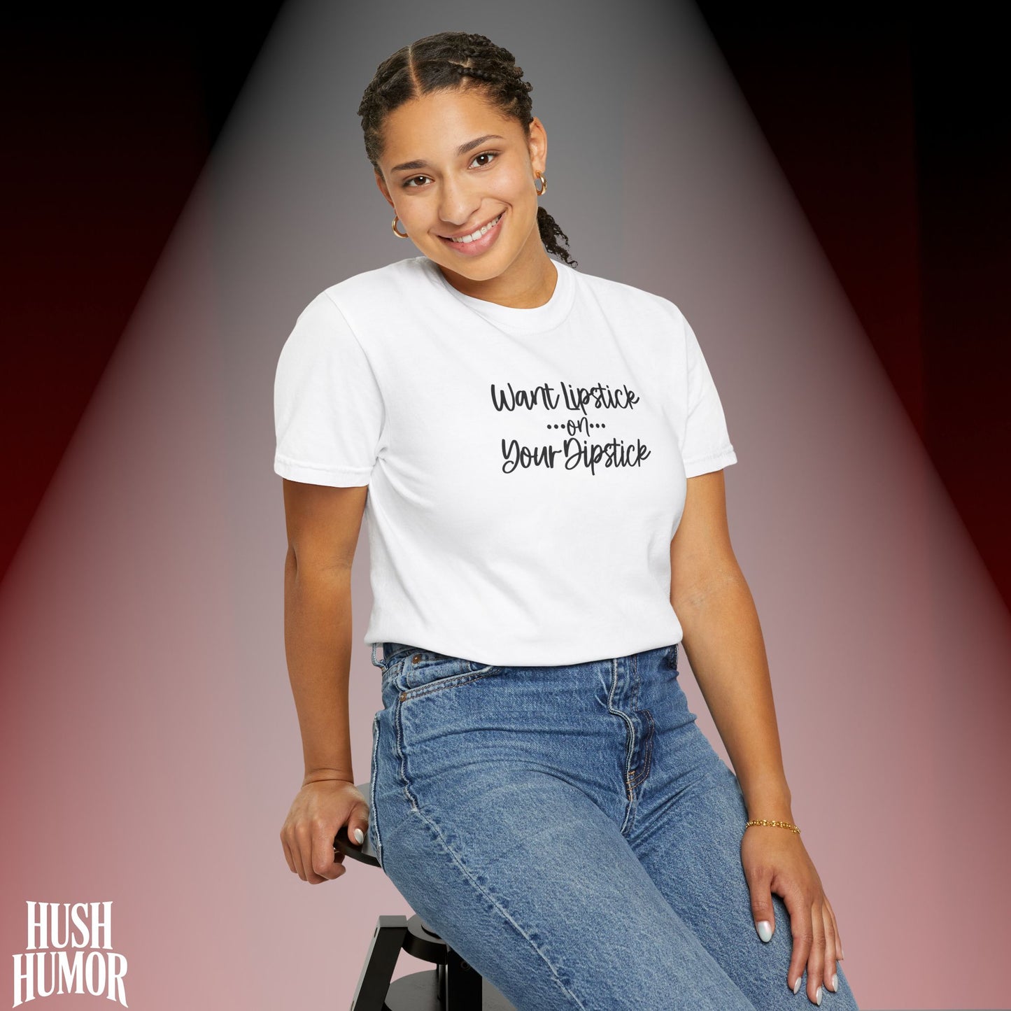 Lipstick on Your Dipstick T-Shirt | Naughty FEMdom Oral Art Tee for Women | Dirty Funny Sex Shirt | Inappropriate Bold Adult Party Apparel
