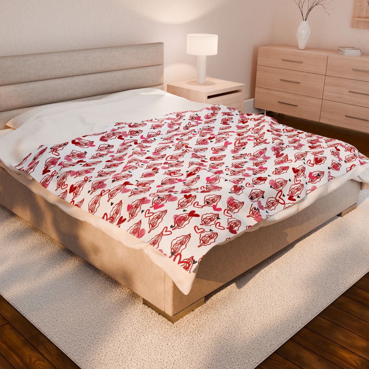 Vagina & hearts Print Blanket, Sexy Lesbian or Bachelorette Gift, Body Positive Women female gift