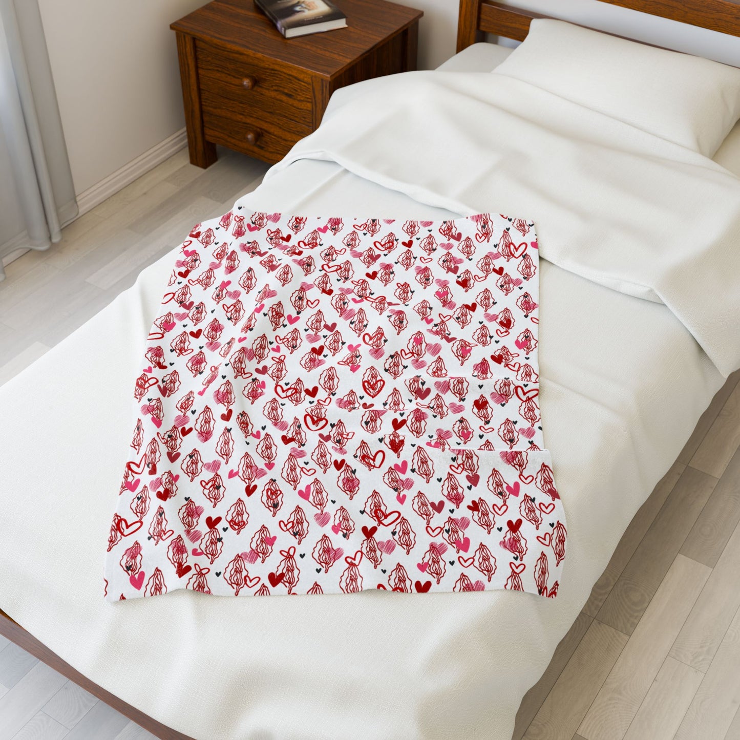 Vagina & hearts Print Blanket, Sexy Lesbian or Bachelorette Gift, Body Positive Women female gift