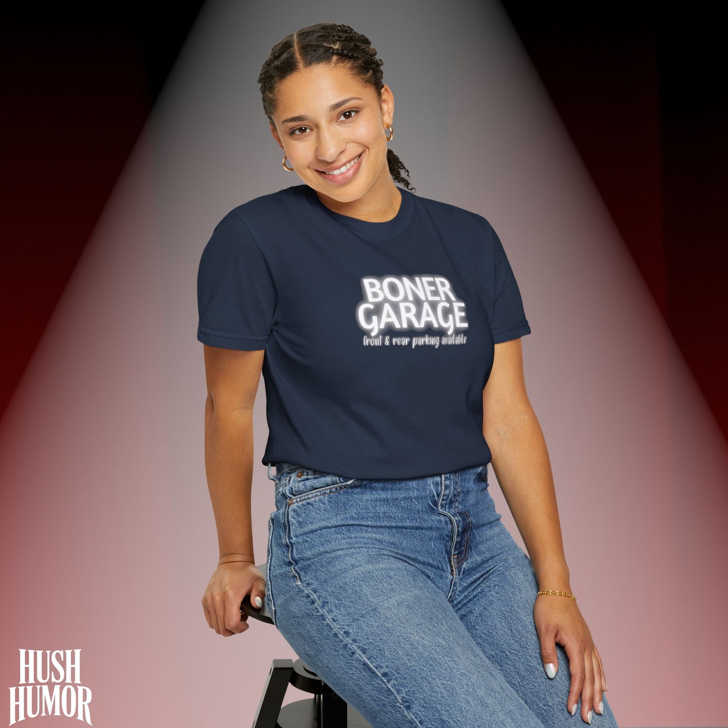 Boner Garage T-Shirt | Funny Naughty Graphic Tee for Women | Raunchy Dirty Suggestive Shirt | NSFW Inappropriate Sex Humor Shirt
