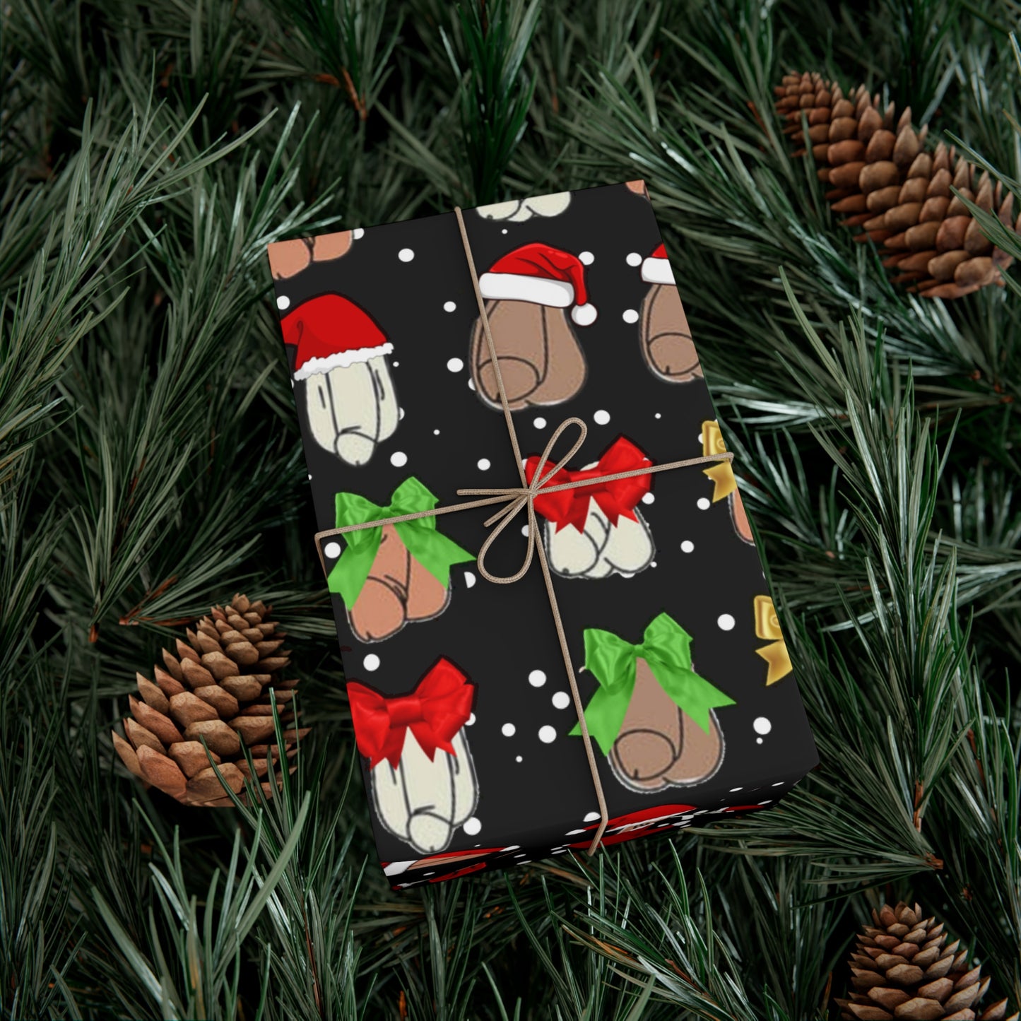Penises in Christmas Hats Wrapping Paper – Funny Adult Christmas Gift Wrap, Offensive Holiday Paper