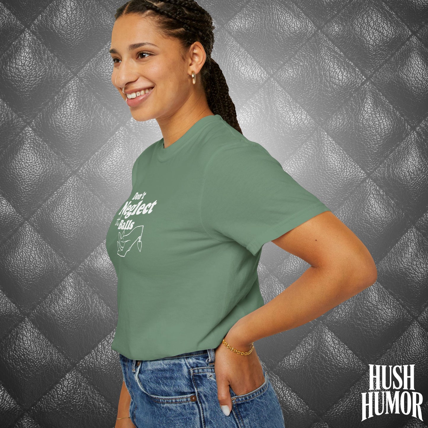 Don't Neglect the Balls Funny T-Shirt – Sex Shirt with White Graphic, Naughty Hot Wife Tee, Offensive NSFW Shirt for Women