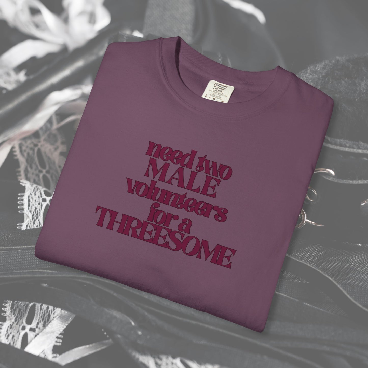 Need Two Male Volunteers for a Threesome T-Shirt – Single Woman Dirty Humor Tee