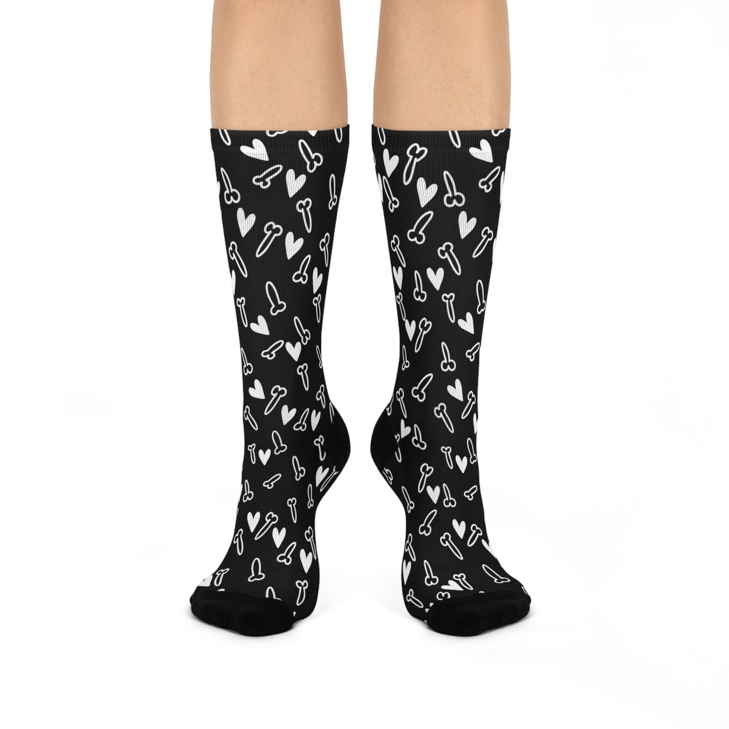 Cheeky Funny Socks – Socks with C*cks with white Hearts Cushioned Crew Socks, Valentine’s Day Gag Gift, Adult Novelty Humor