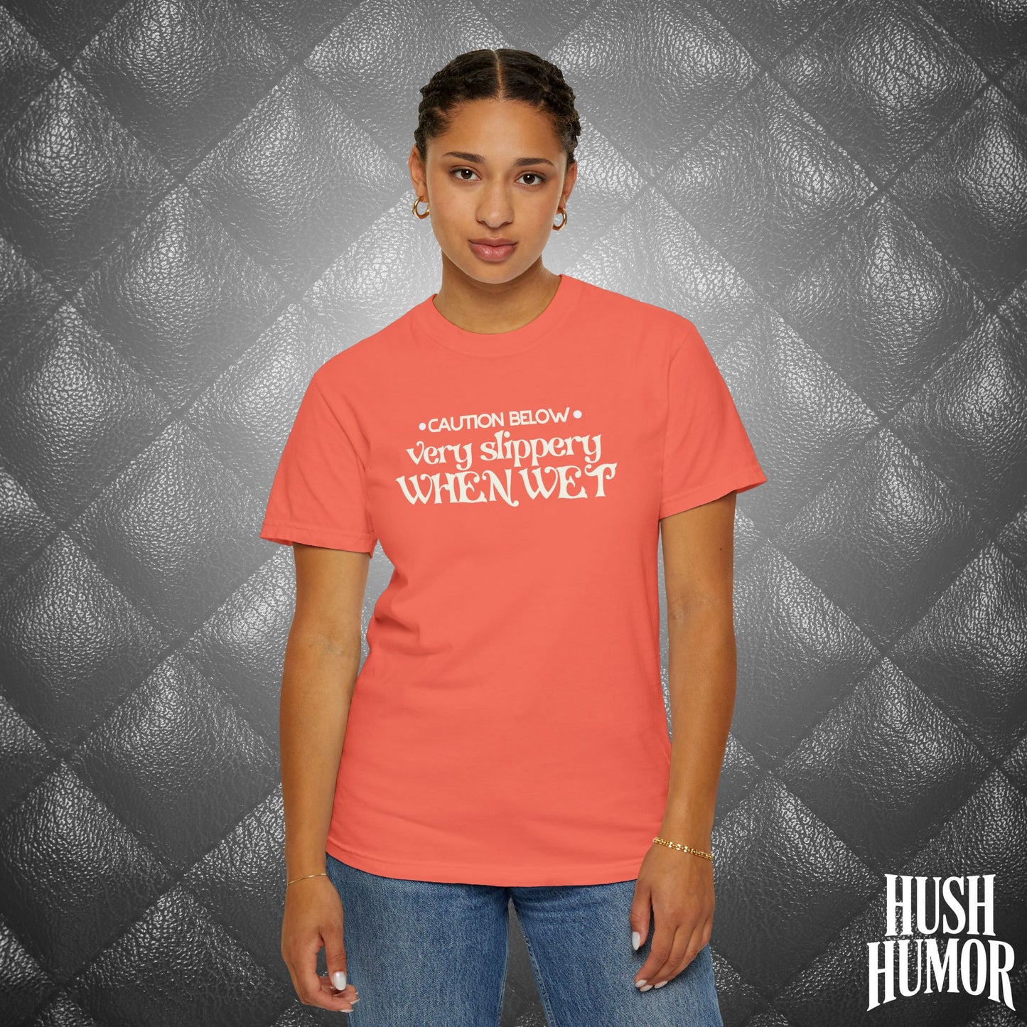 Slippery When Wet T-Shirt | Funny Dirty Girl Graphic Tee | Inappropriate Sex Humor Shirt for Women | Adult Sarcastic NSFW Shirt