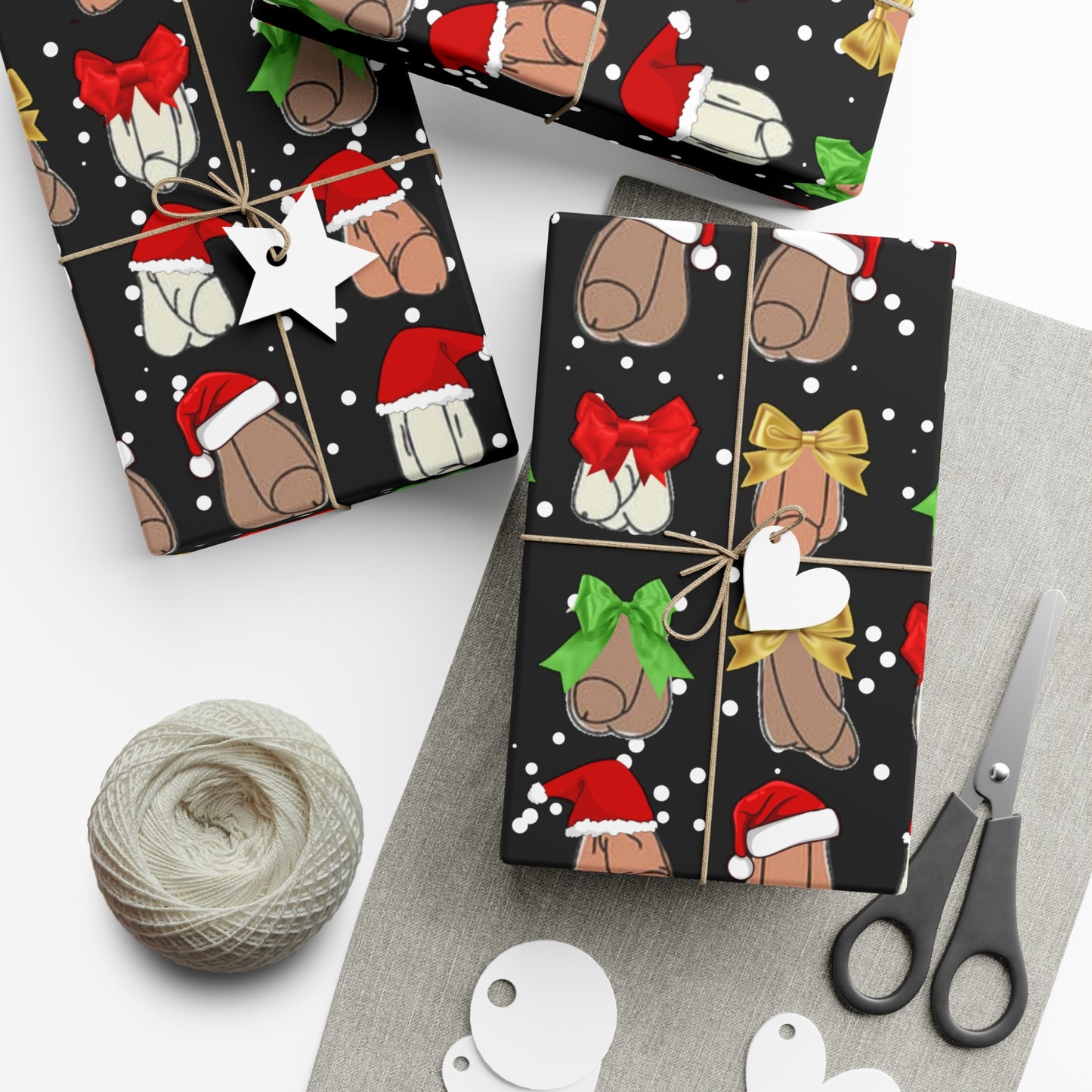 Penises in Christmas Hats Wrapping Paper – Funny Adult Christmas Gift Wrap, Offensive Holiday Paper