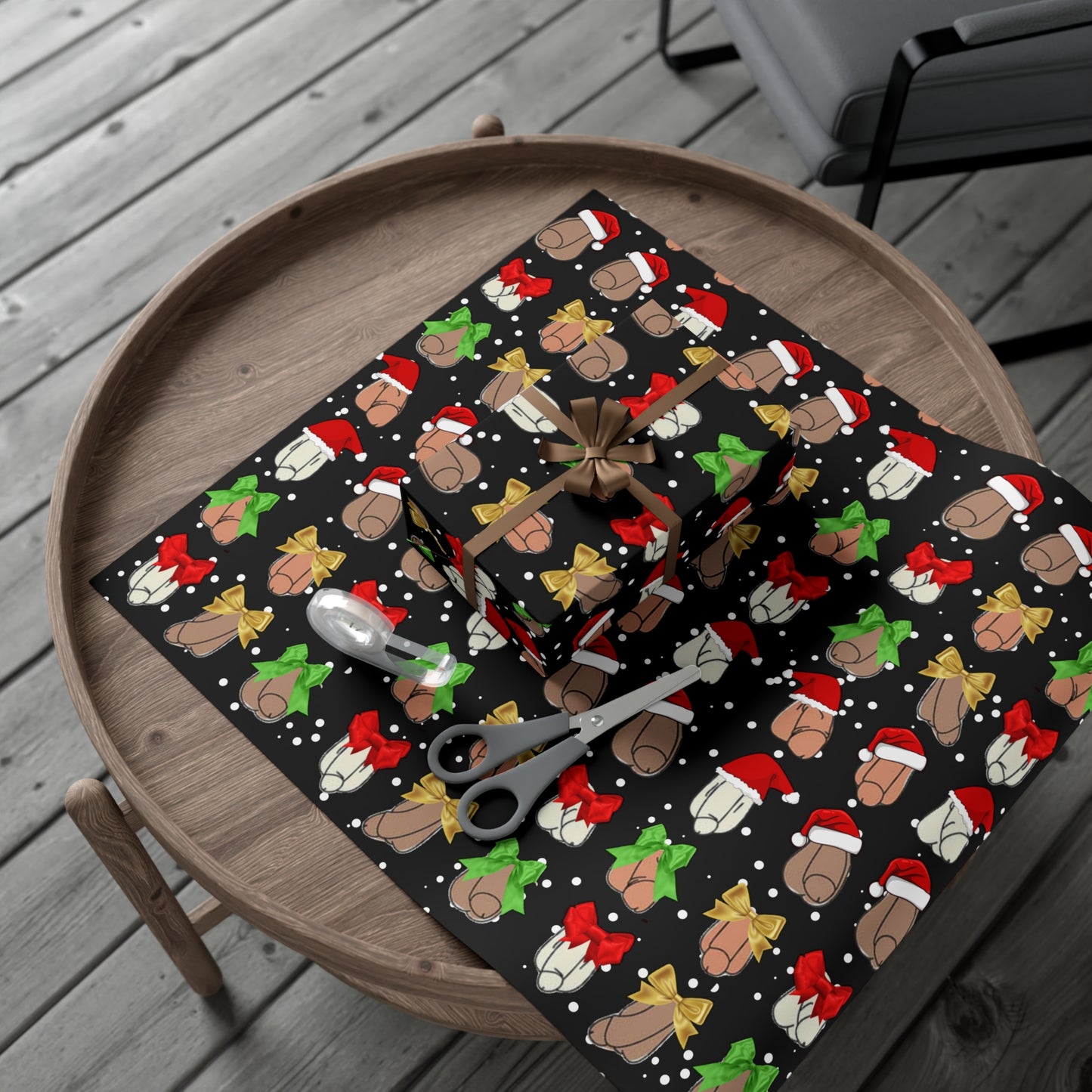Penises in Christmas Hats Wrapping Paper – Funny Adult Christmas Gift Wrap, Offensive Holiday Paper