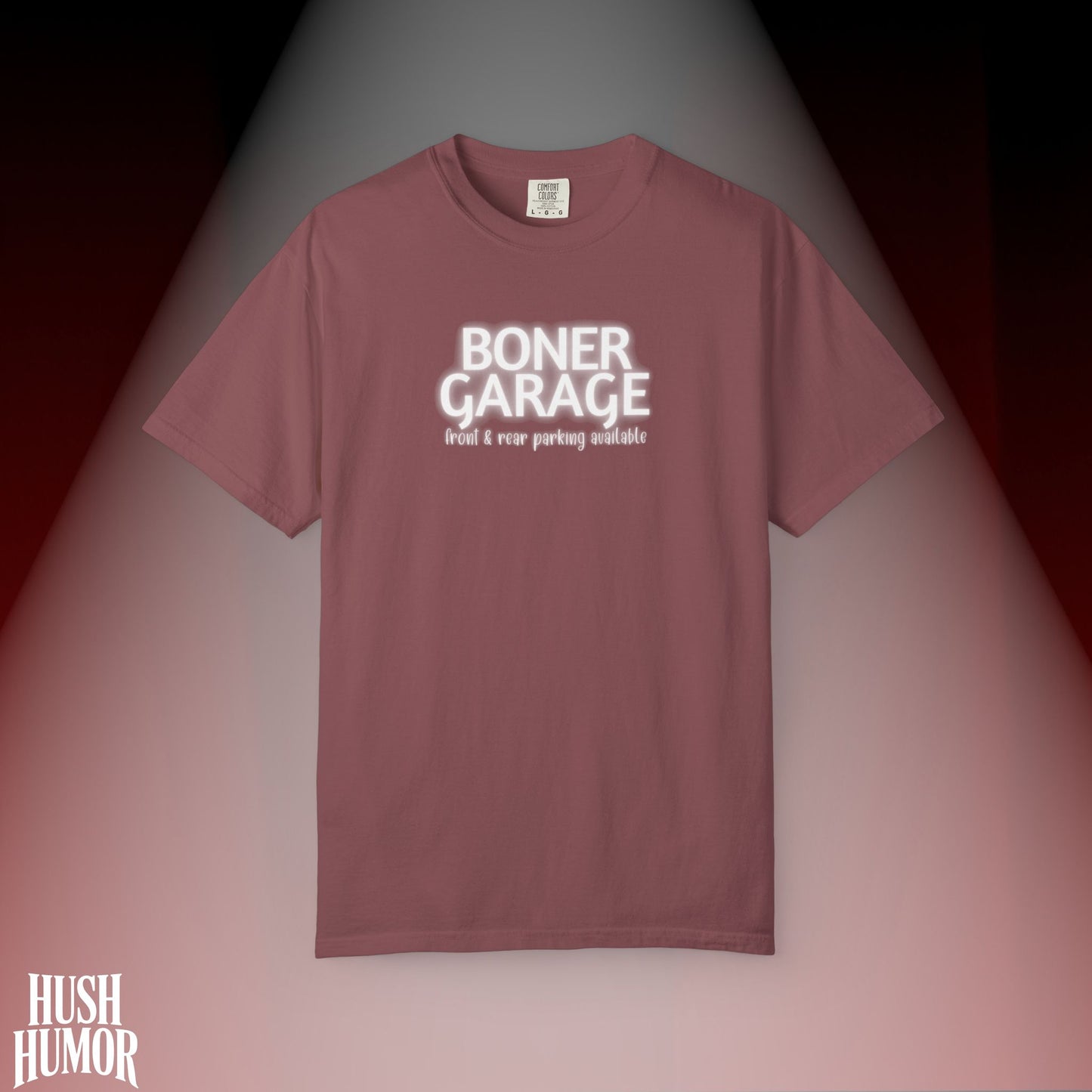 Boner Garage T-Shirt | Funny Naughty Graphic Tee for Women | Raunchy Dirty Suggestive Shirt | NSFW Inappropriate Sex Humor Shirt