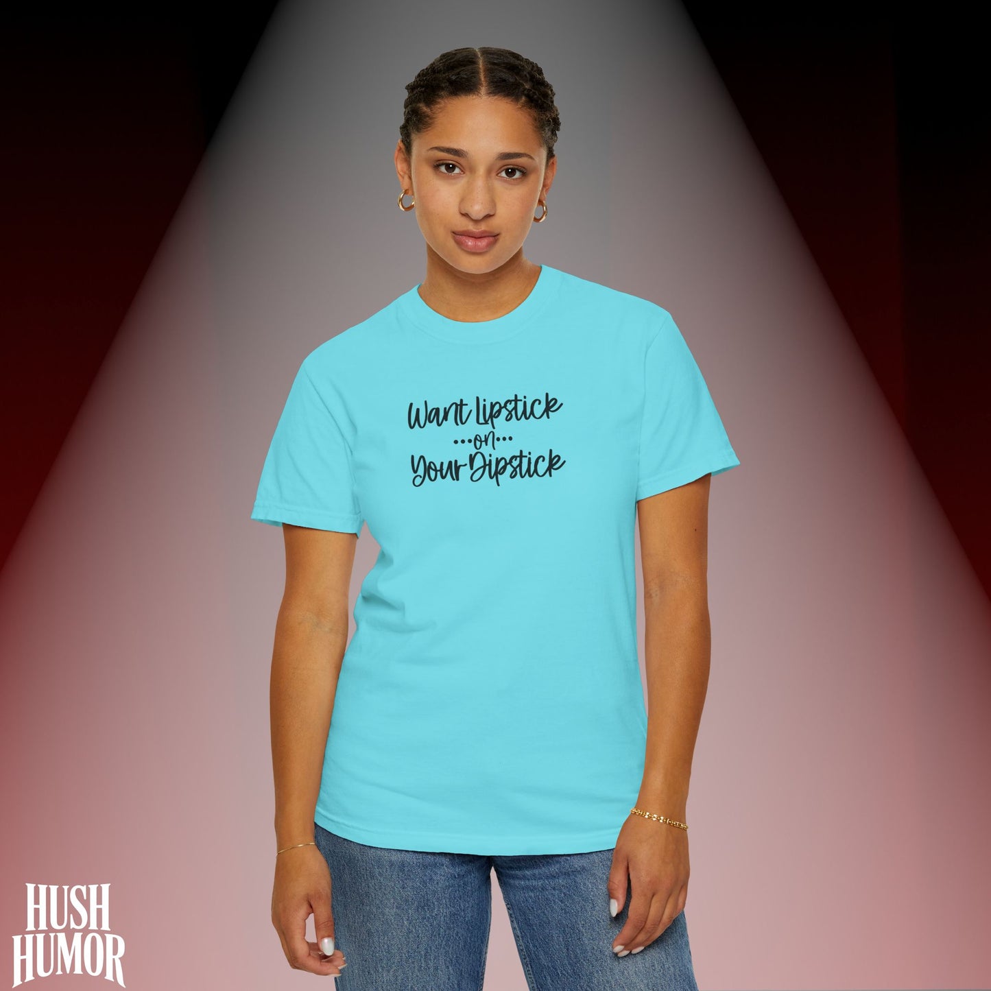 Lipstick on Your Dipstick T-Shirt | Naughty FEMdom Oral Art Tee for Women | Dirty Funny Sex Shirt | Inappropriate Bold Adult Party Apparel
