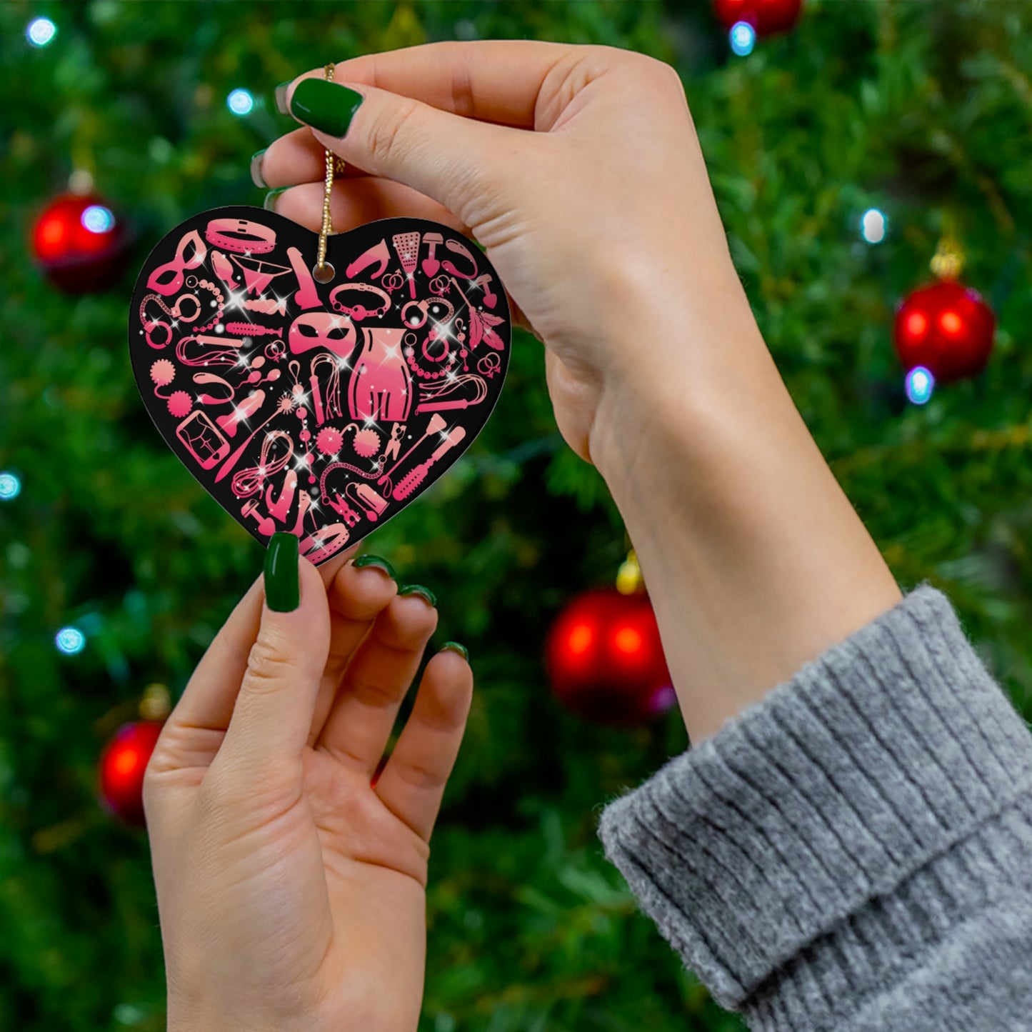 Naughty BDSM Heart Ornament – Sexy Holiday Gift, Kinky Christmas Tree Decor, NSFW Ornament for Freaky Couples