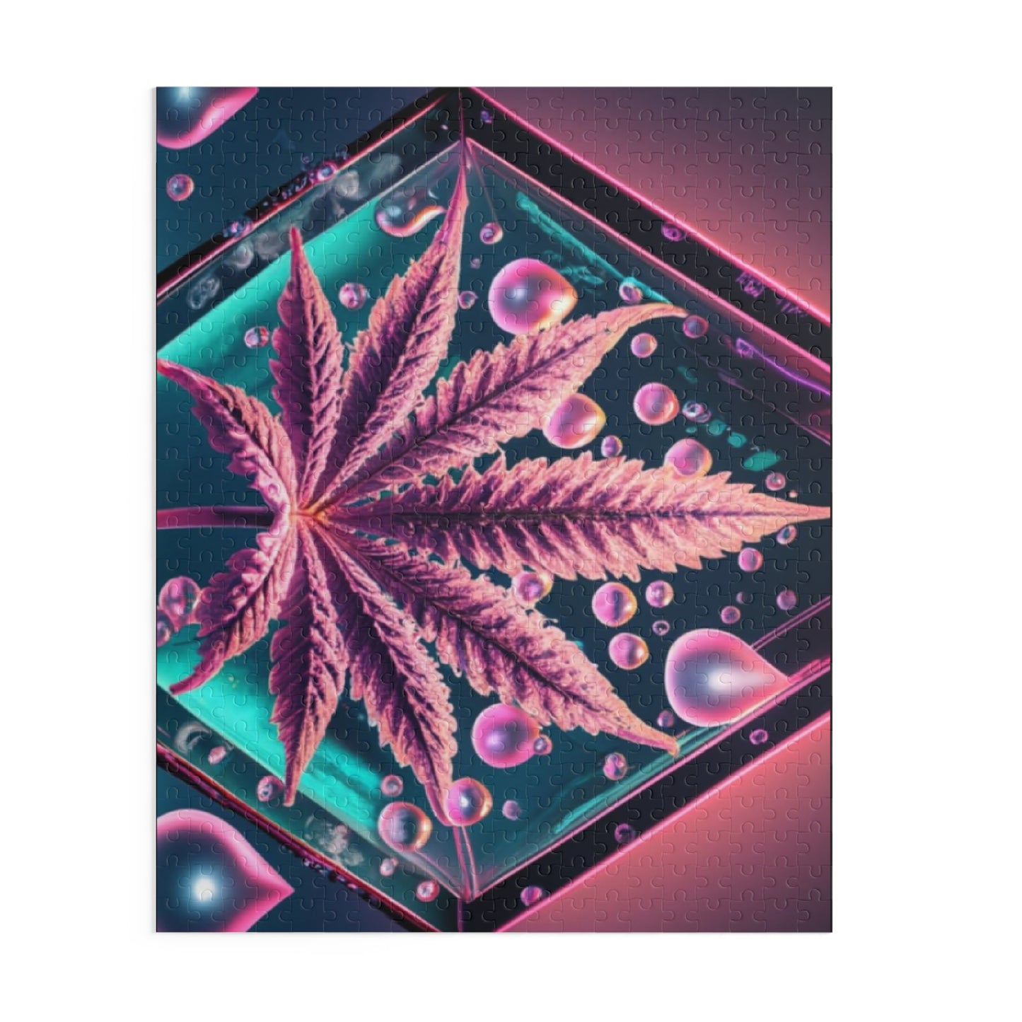 Pink Neon Leaf Puzzle – Edgy Pop Art Jigsaw with Drip Details | Bold Gift for Chill Minds