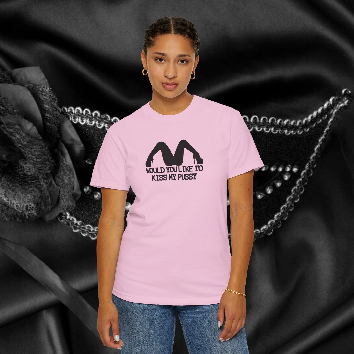 Would You Like to Kiss My P*ssy funny Ladies T-Shirt, Inappropriate NSFW Comfort Color Pepper tee