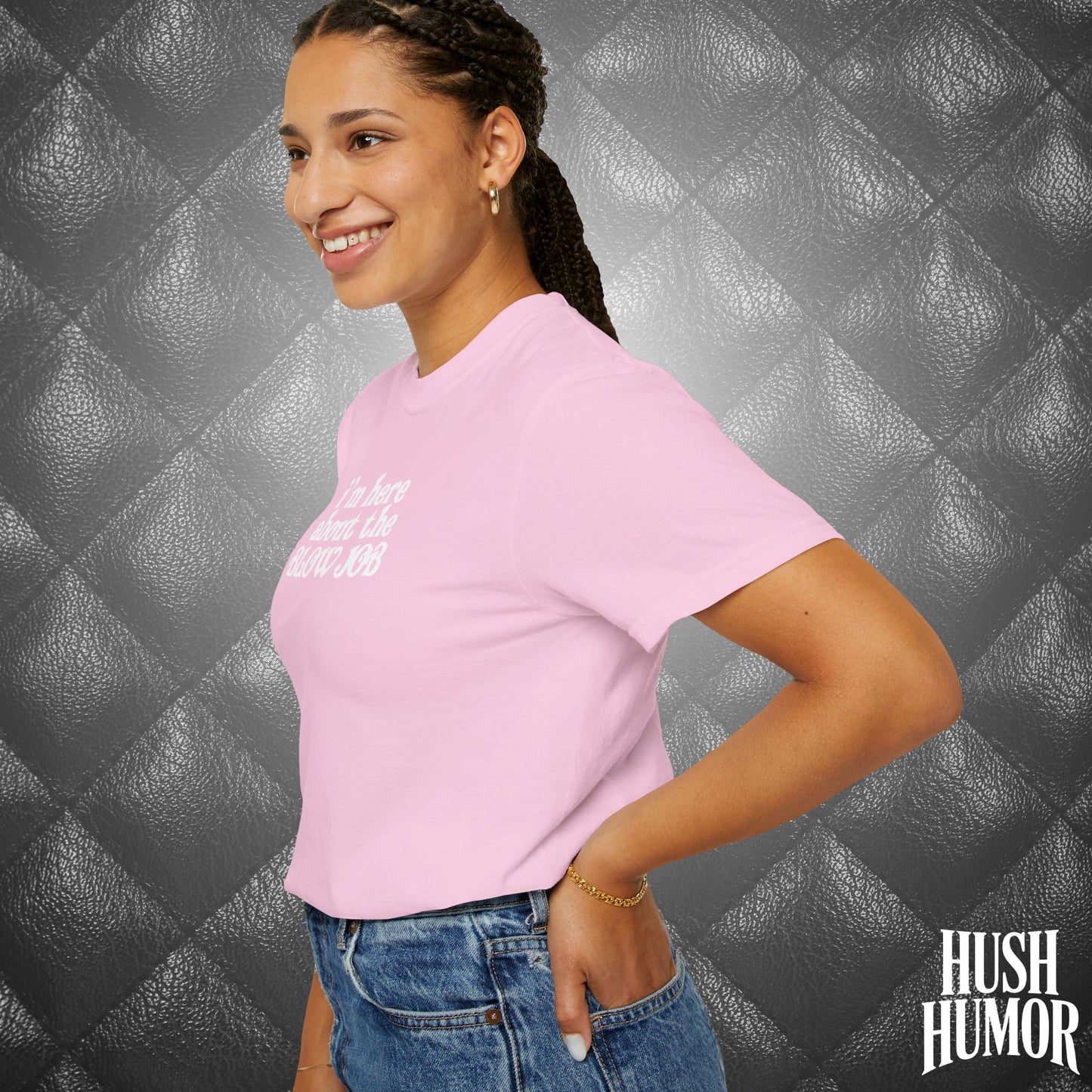 I'm Here About the Blow Job T-Shirt | Naughty Girl Sex Humor Tee | Sarcastic Dirty Shirt for Women | Hot Wife Adult Graphic Apparel