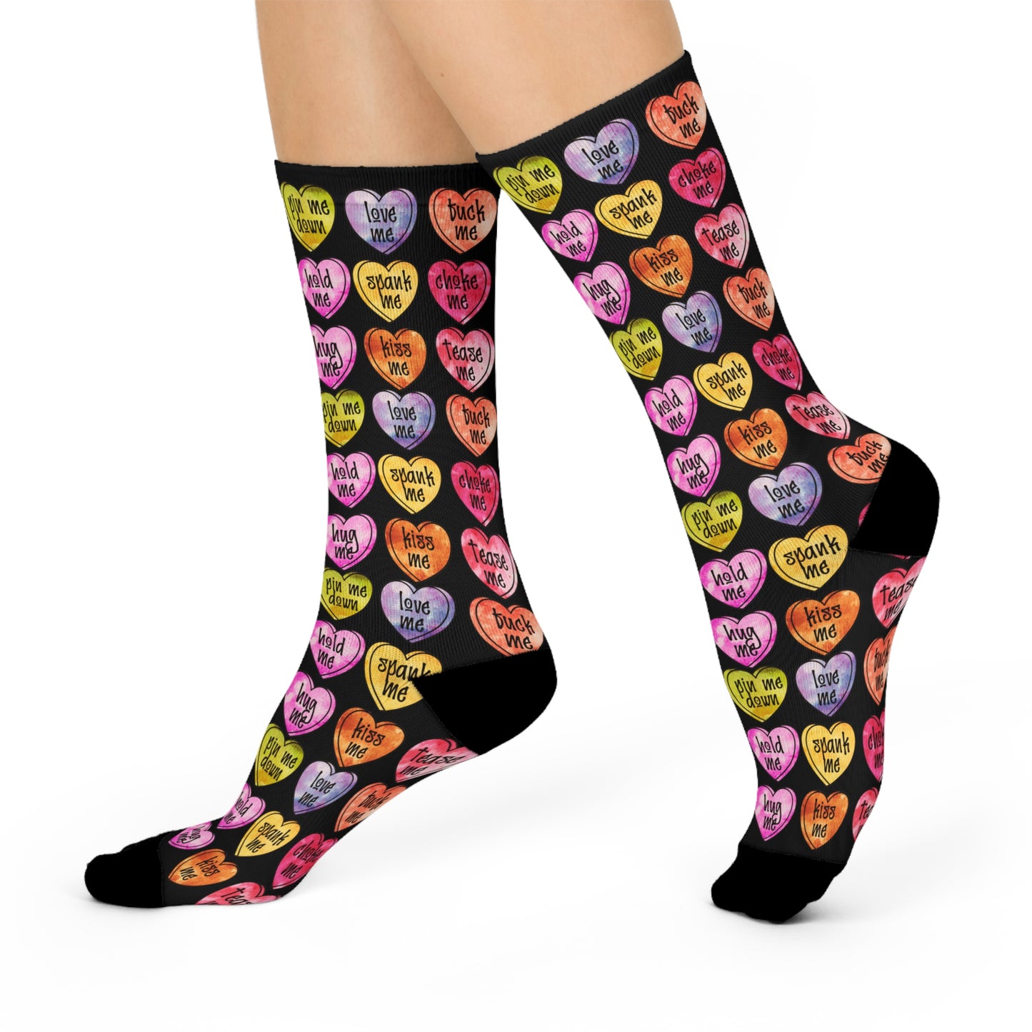 Fun Socks, BDSM Conversation heart Socks, Heart Design, Valentines Day Gift, Novelty Rude Humor, gag penis gift, funny gift for ladies