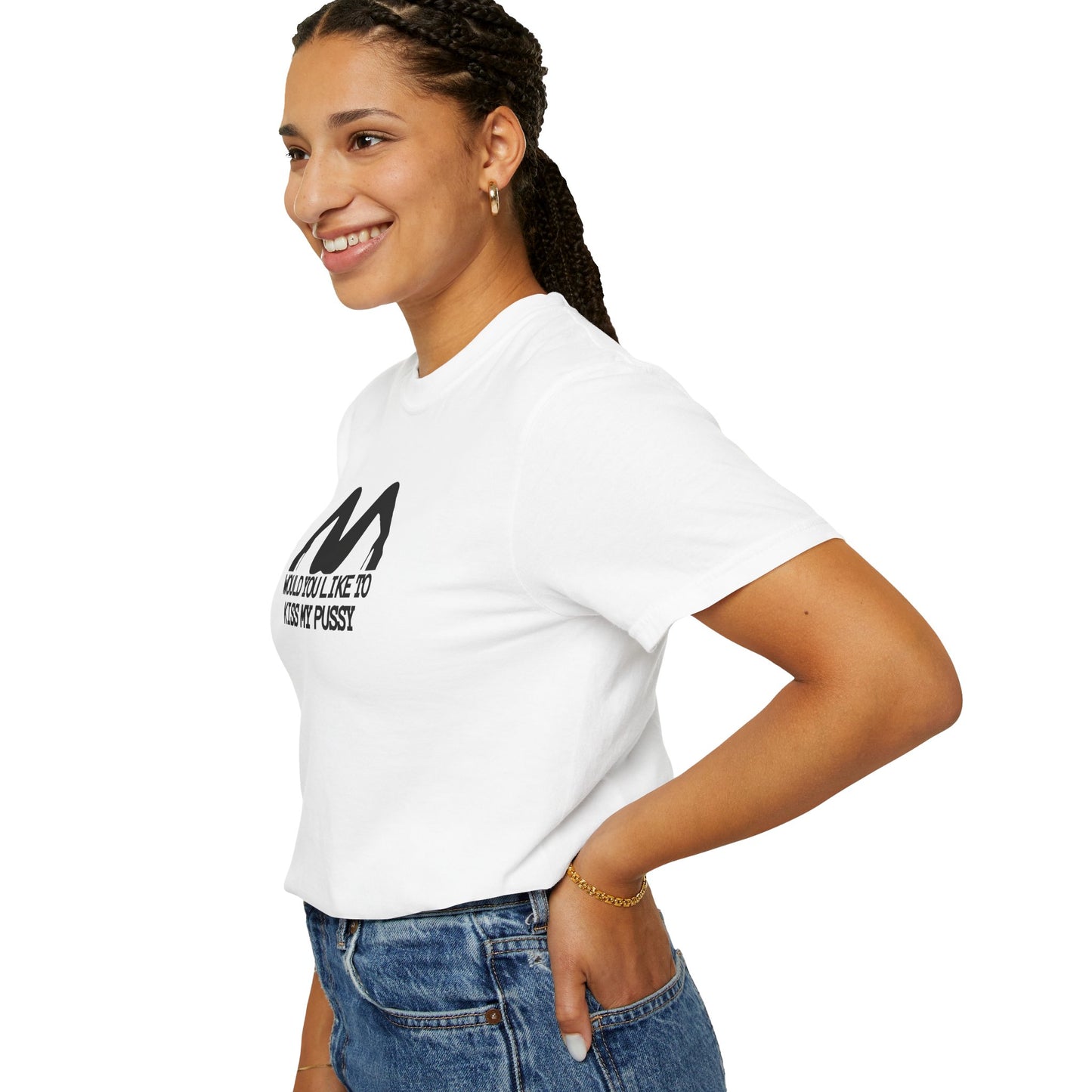 Would You Like to Kiss My P*ssy funny Ladies T-Shirt, Inappropriate NSFW Comfort Color Pepper tee