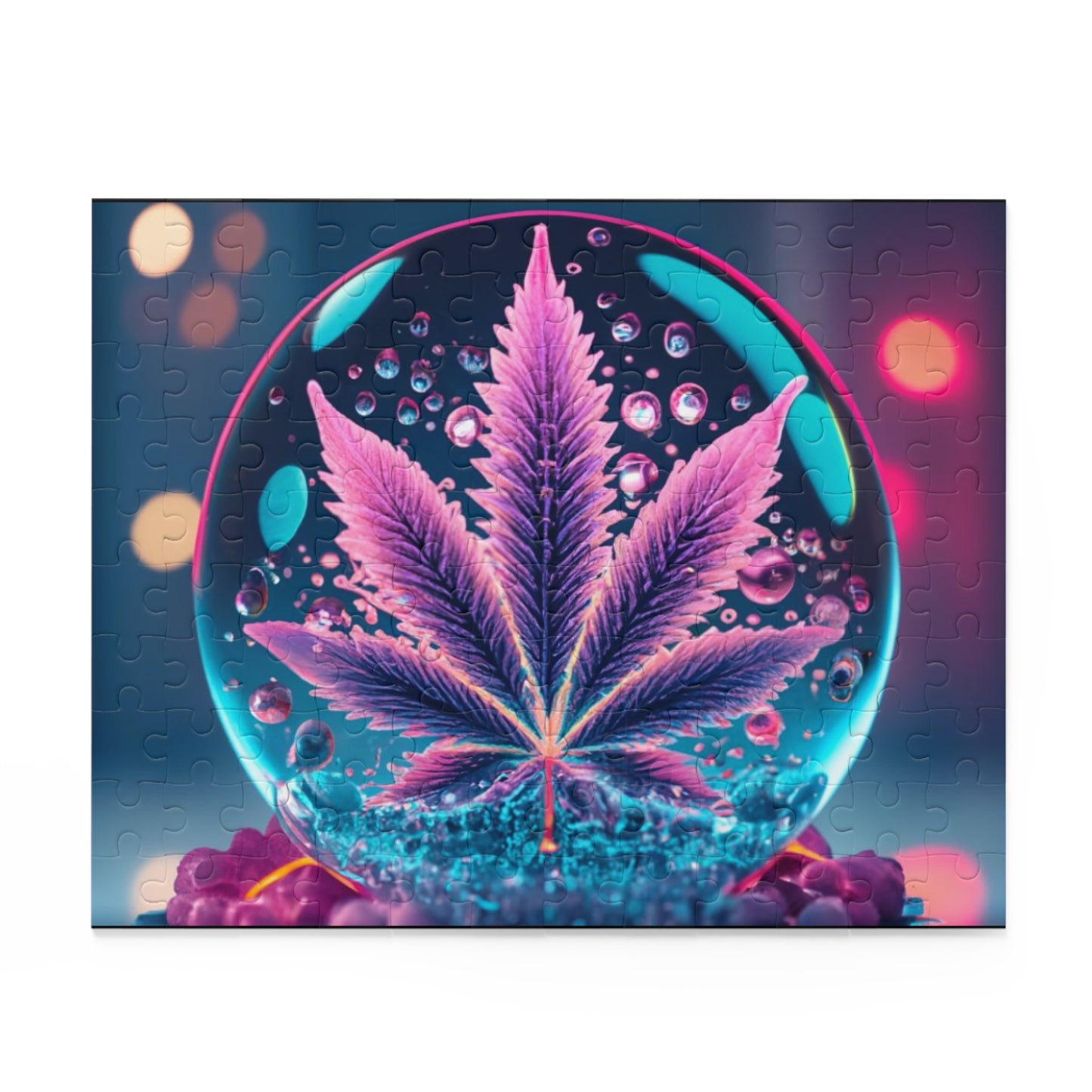 Crystal Pop – Neon Orb Jigsaw Puzzle for Adults - Pink Leaf trippy vision gift