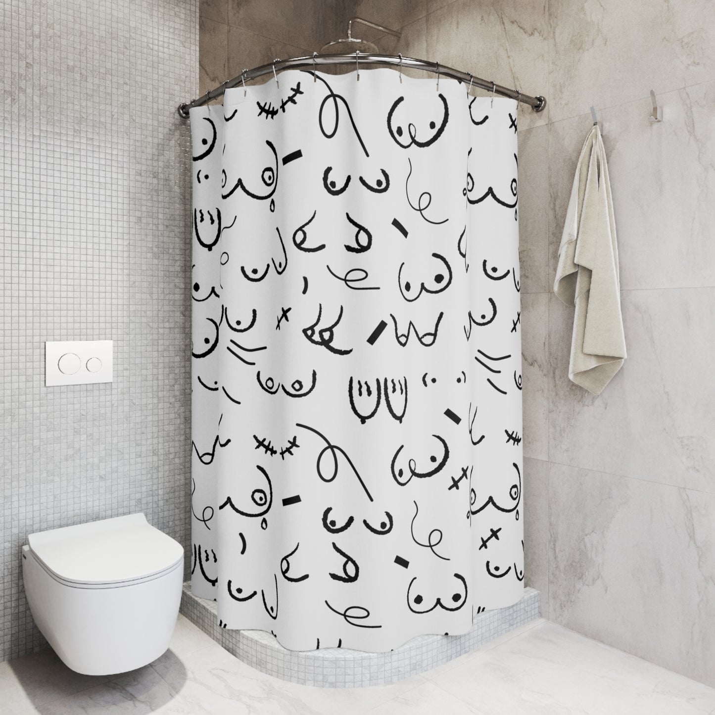 Boobs Shower Curtain – Funny Modern Bathroom Decor, Aesthetic Titty Shower Curtain