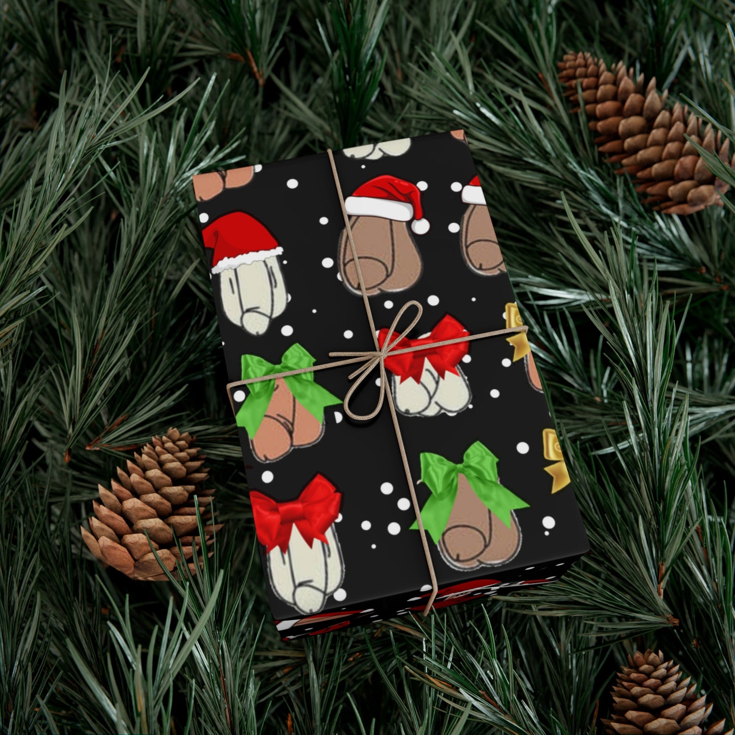 Penises in Christmas Hats Wrapping Paper – Funny Adult Christmas Gift Wrap, Offensive Holiday Paper