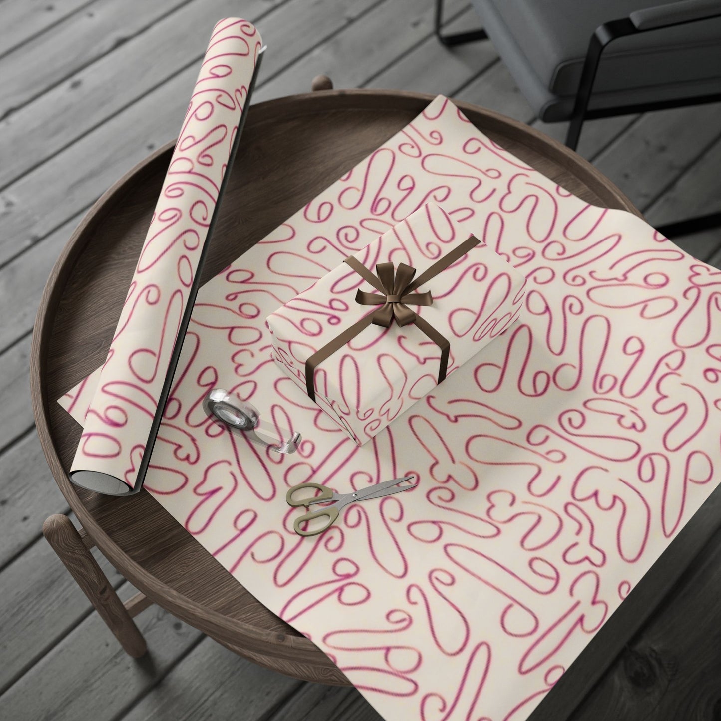 Hand drawn chic penis gift wrap for Birthdays, Holidays, Bachelorettes, Adult Naughty Paper