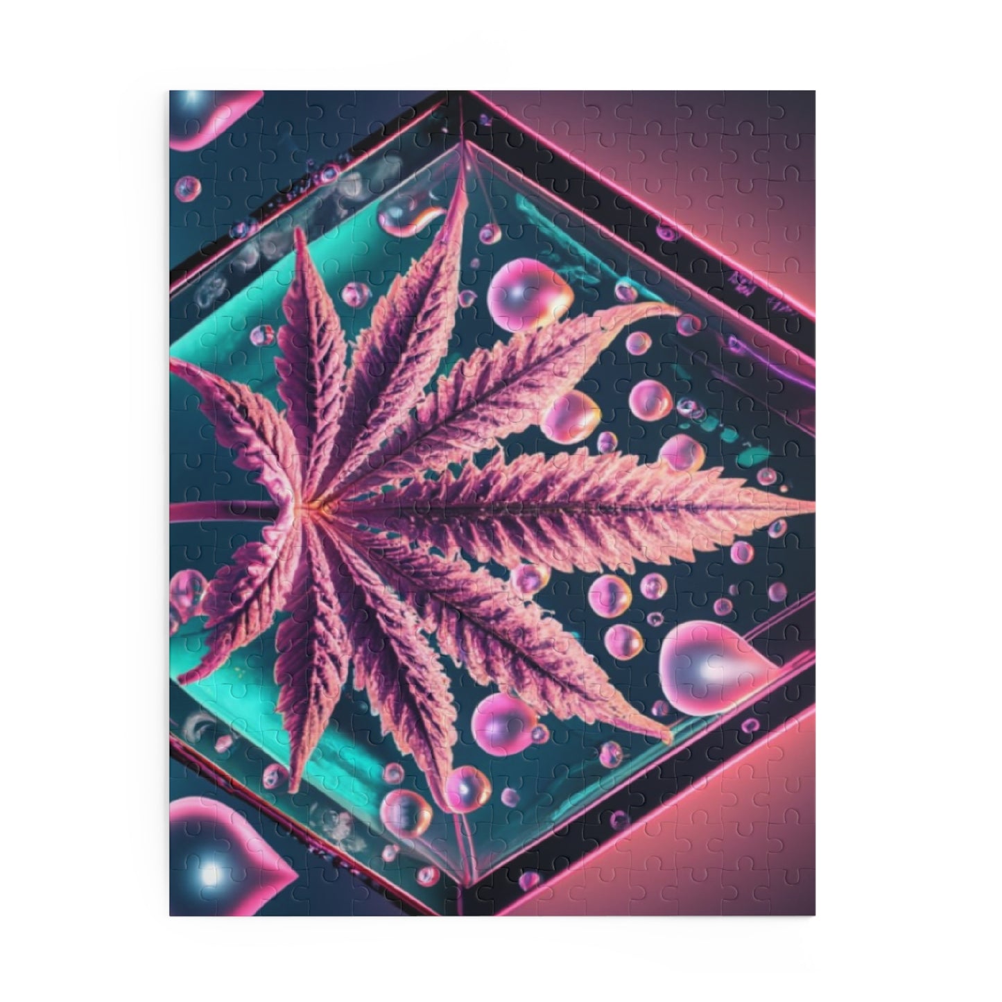 Pink Neon Leaf Puzzle – Edgy Pop Art Jigsaw with Drip Details | Bold Gift for Chill Minds