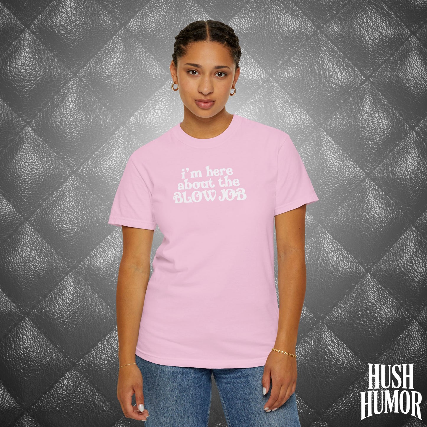 I'm Here About the Blow Job T-Shirt | Naughty Girl Sex Humor Tee | Sarcastic Dirty Shirt for Women | Hot Wife Adult Graphic Apparel