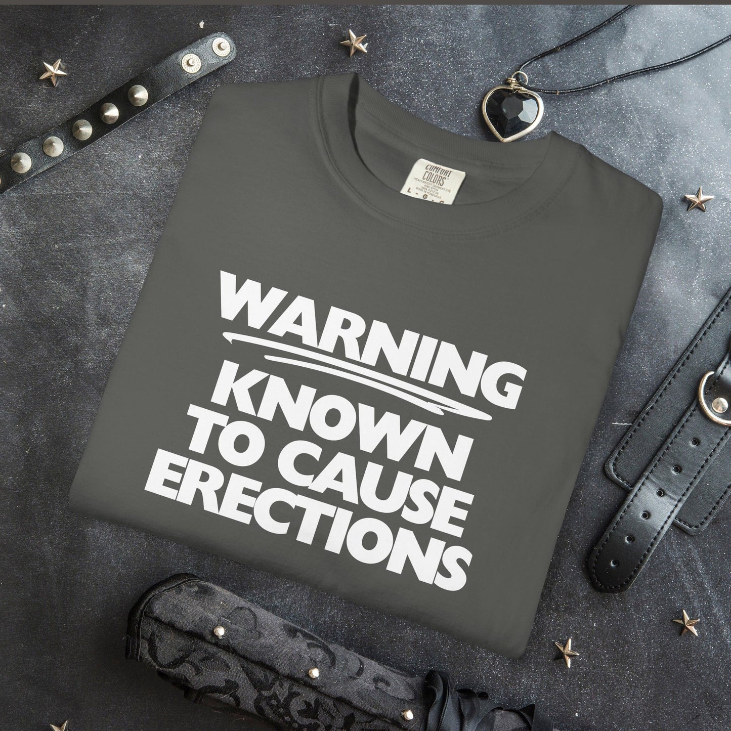 Naughty Shirt – WARNING Known to Cause Erections Adult Garment-Dyed Comfort Colors Tee