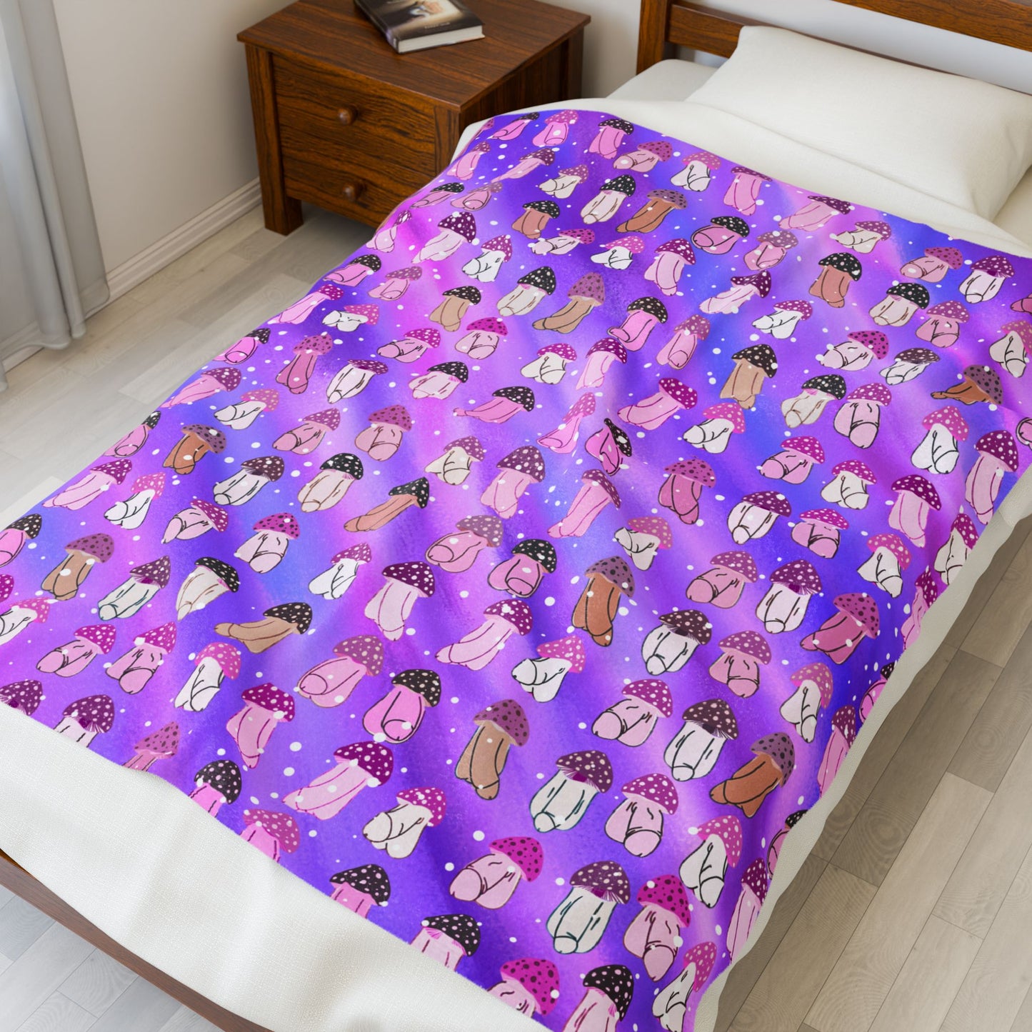 Mushroom Penis Purple Sofa Blanket | Offensive Adult Gag Gift | Rude C*ck Blanket