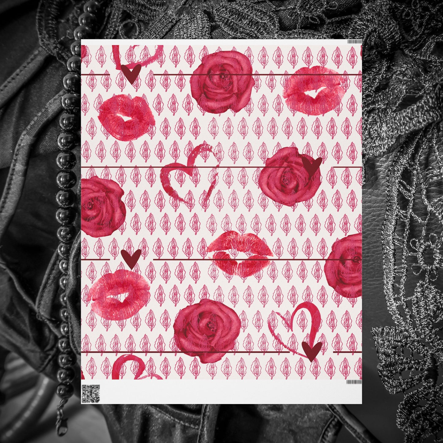 Chic Vagina Heart & Roses Gift Wrap, Naughty Paper, Psssy Love Present