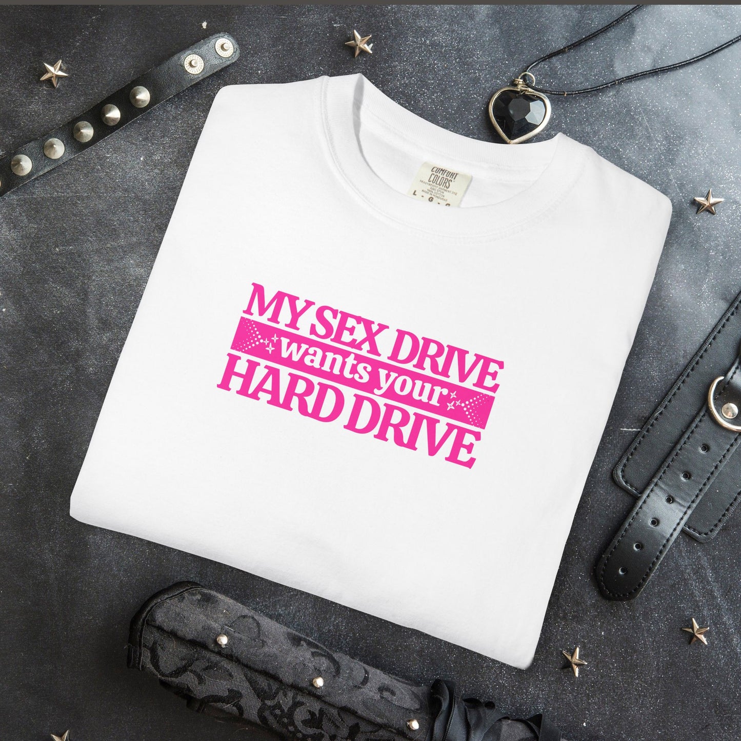 My Sex Drive Wants Your Hard Drive Naughty Women's Shirt – Suggestive Tee, Funny Gift, Sexy Apparel, Playful Party T-Shirt