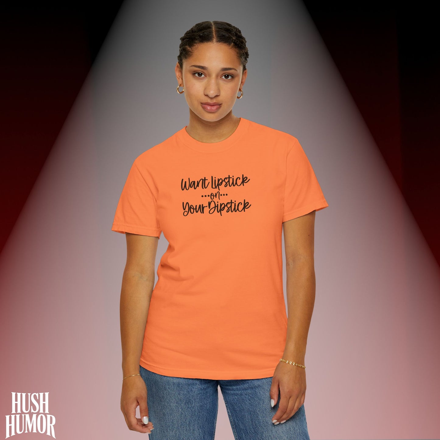 Lipstick on Your Dipstick T-Shirt | Naughty FEMdom Oral Art Tee for Women | Dirty Funny Sex Shirt | Inappropriate Bold Adult Party Apparel