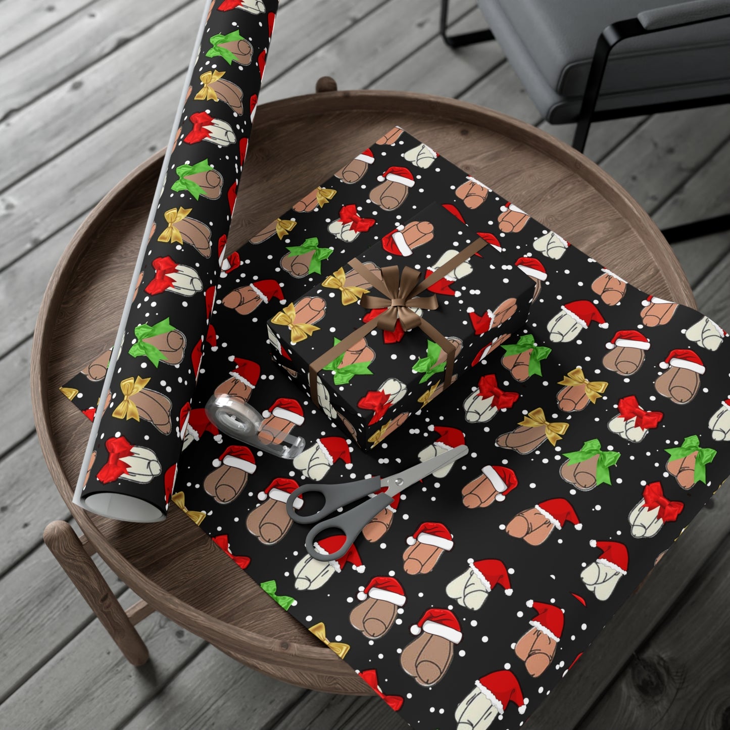 Penises in Christmas Hats Wrapping Paper – Funny Adult Christmas Gift Wrap, Offensive Holiday Paper
